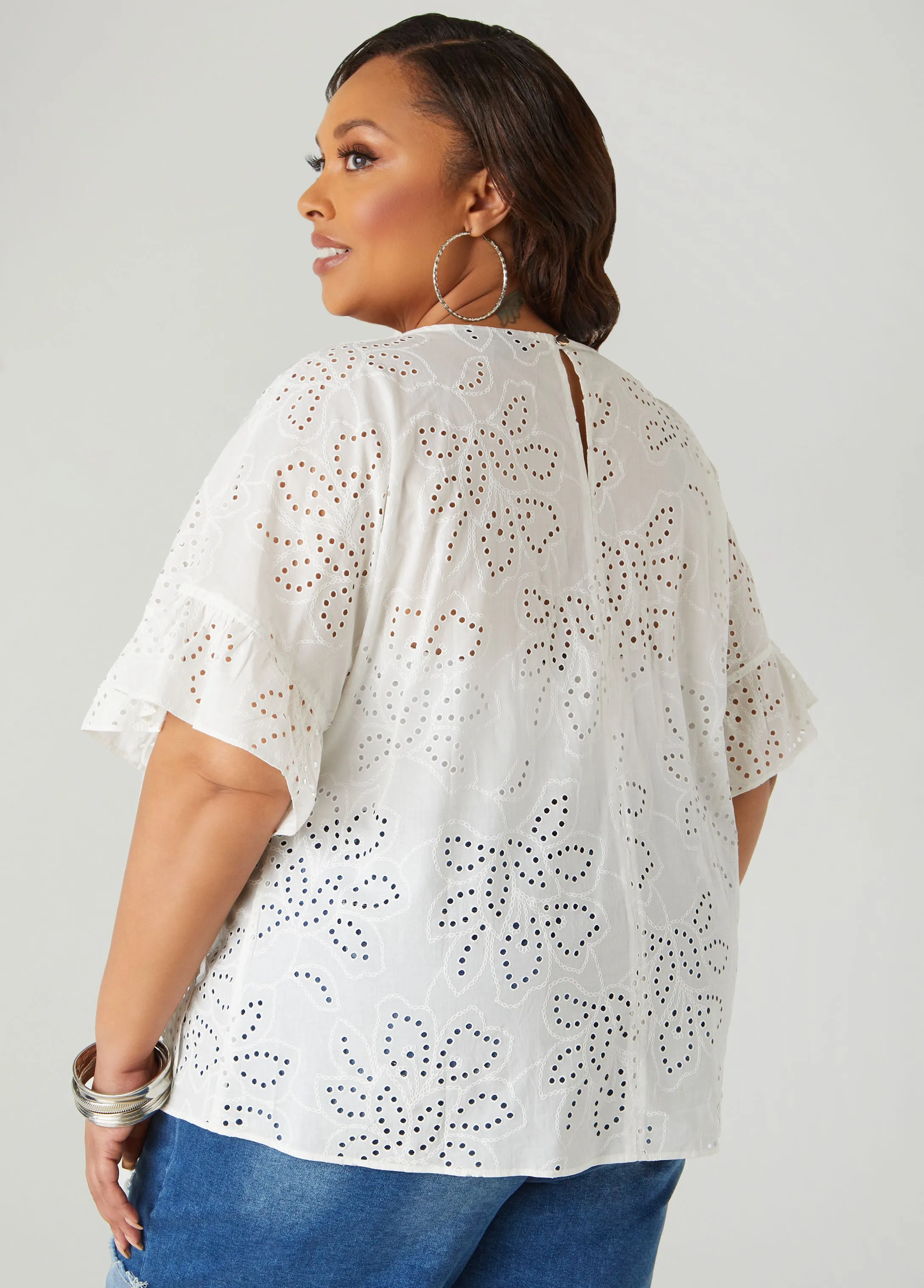 Bow Embellished Eyelet Blouse sold by Ashley Stewart product image thumbnail 2