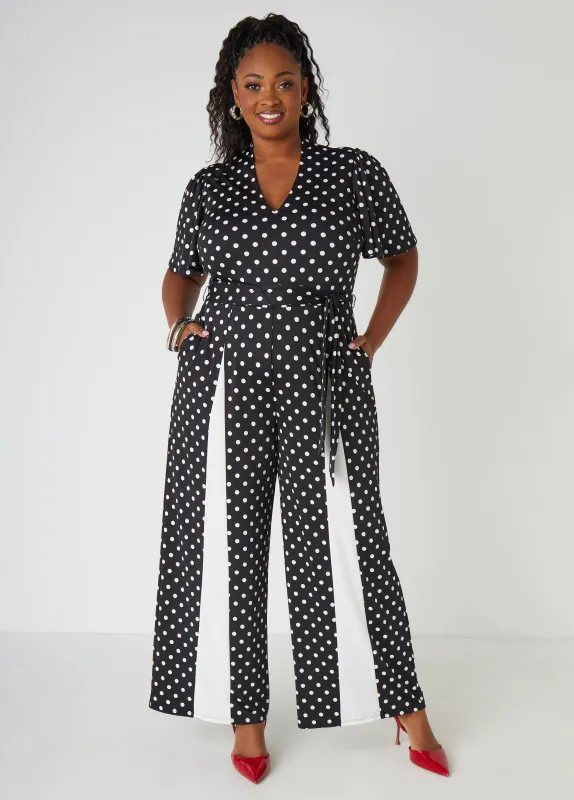 Paneled Polka Dot Jumpsuit sold by Ashley Stewart
