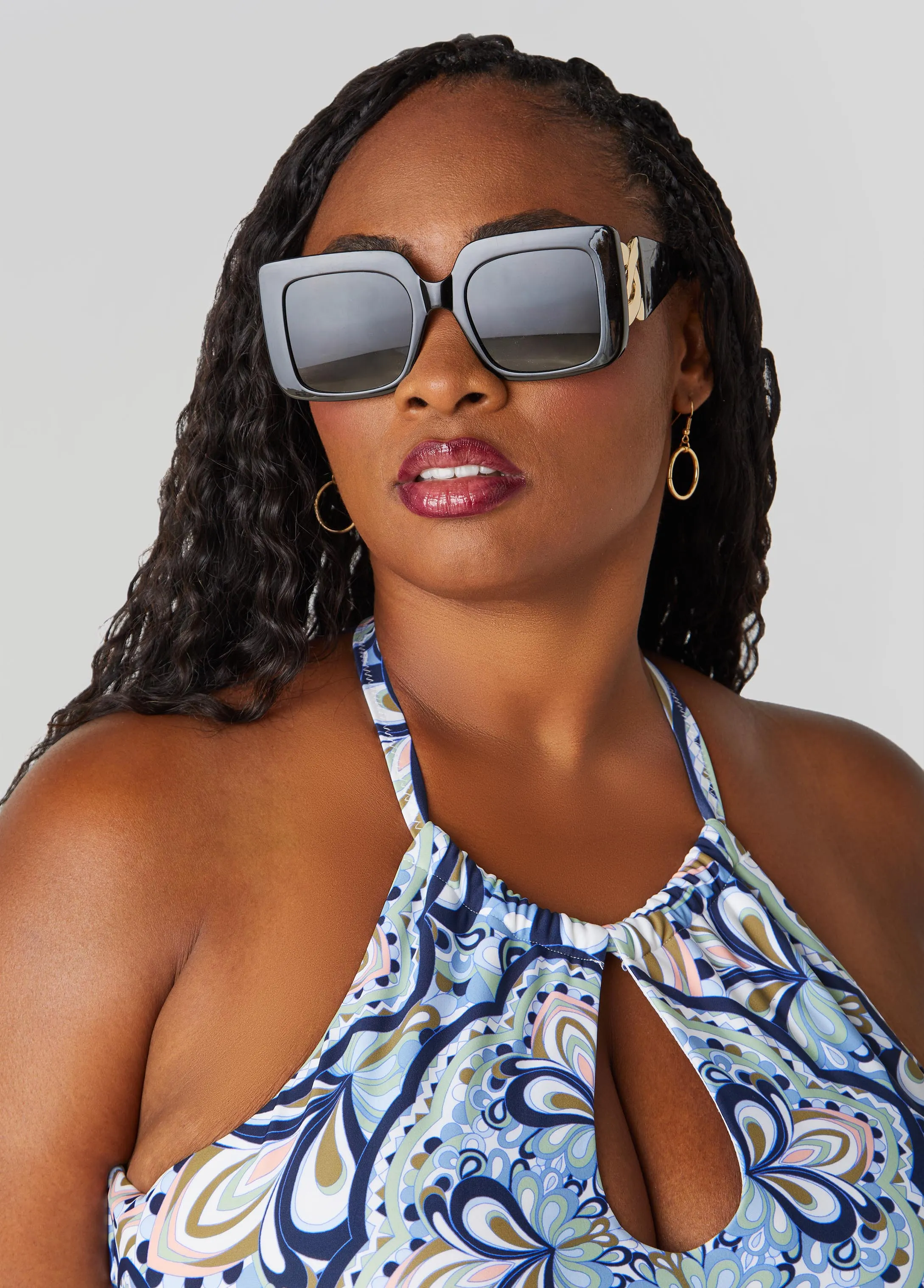 Chain Trimmed Square Sunglasses sold by Ashley Stewart