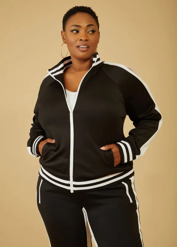 Striped Cold Shoulder Track Jacket sold by Ashley Stewart