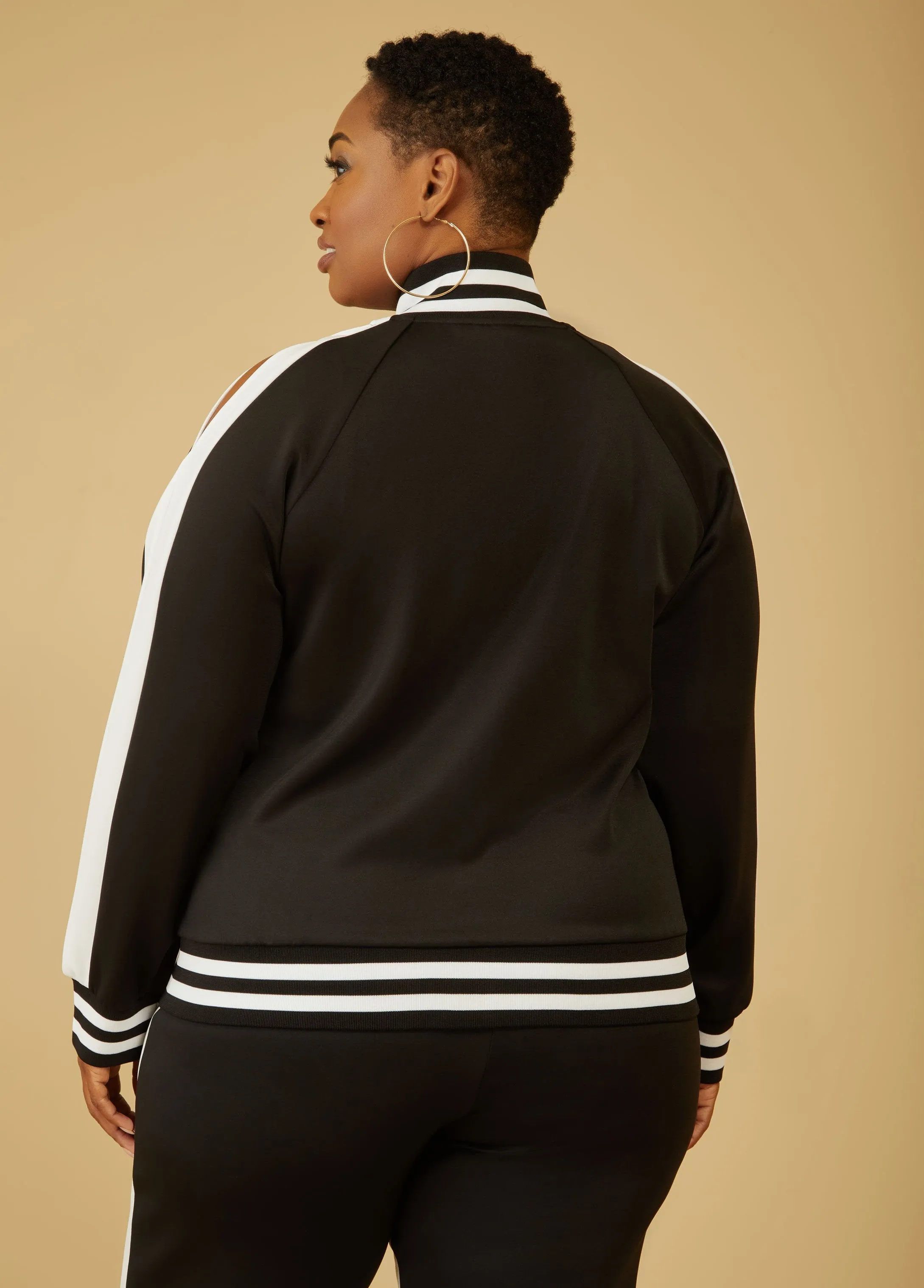 Striped Cold Shoulder Track Jacket sold by Ashley Stewart product image thumbnail 2