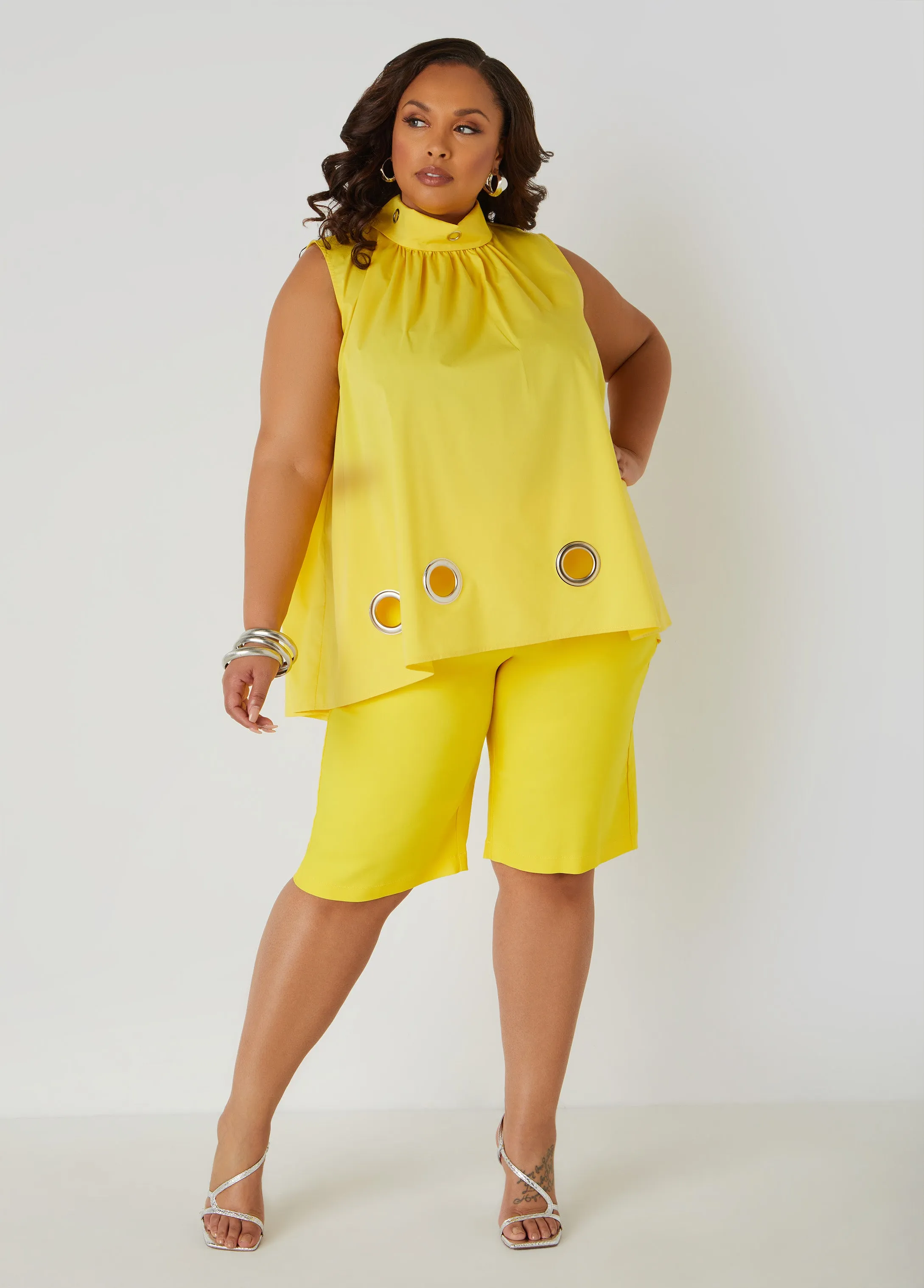 Grommet Embellished Poplin Blouse sold by Ashley Stewart product image thumbnail 3