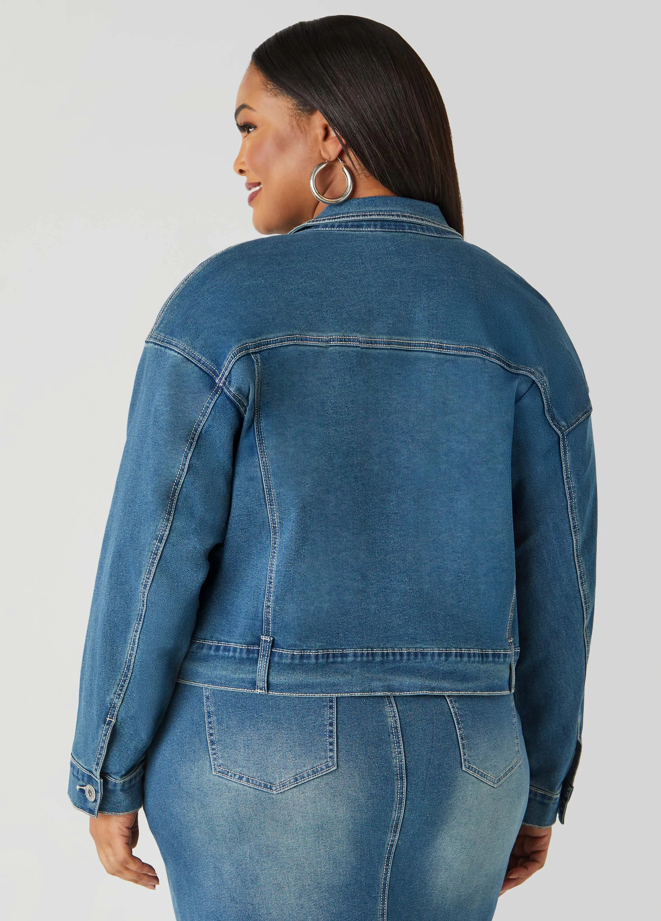 Cropped Zip Front Denim Jacket sold by Ashley Stewart product image thumbnail 2