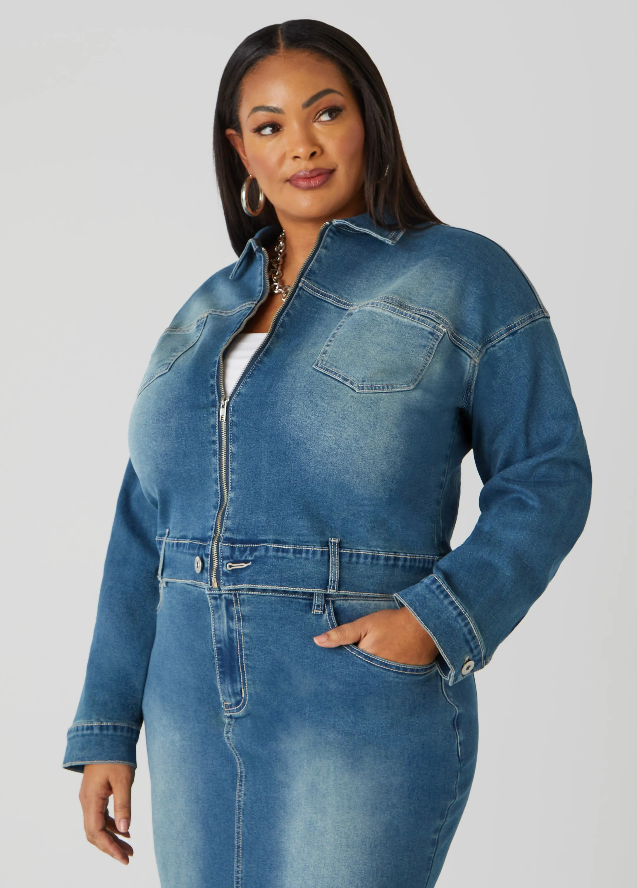 Cropped Zip Front Denim Jacket sold by Ashley Stewart product image thumbnail 4