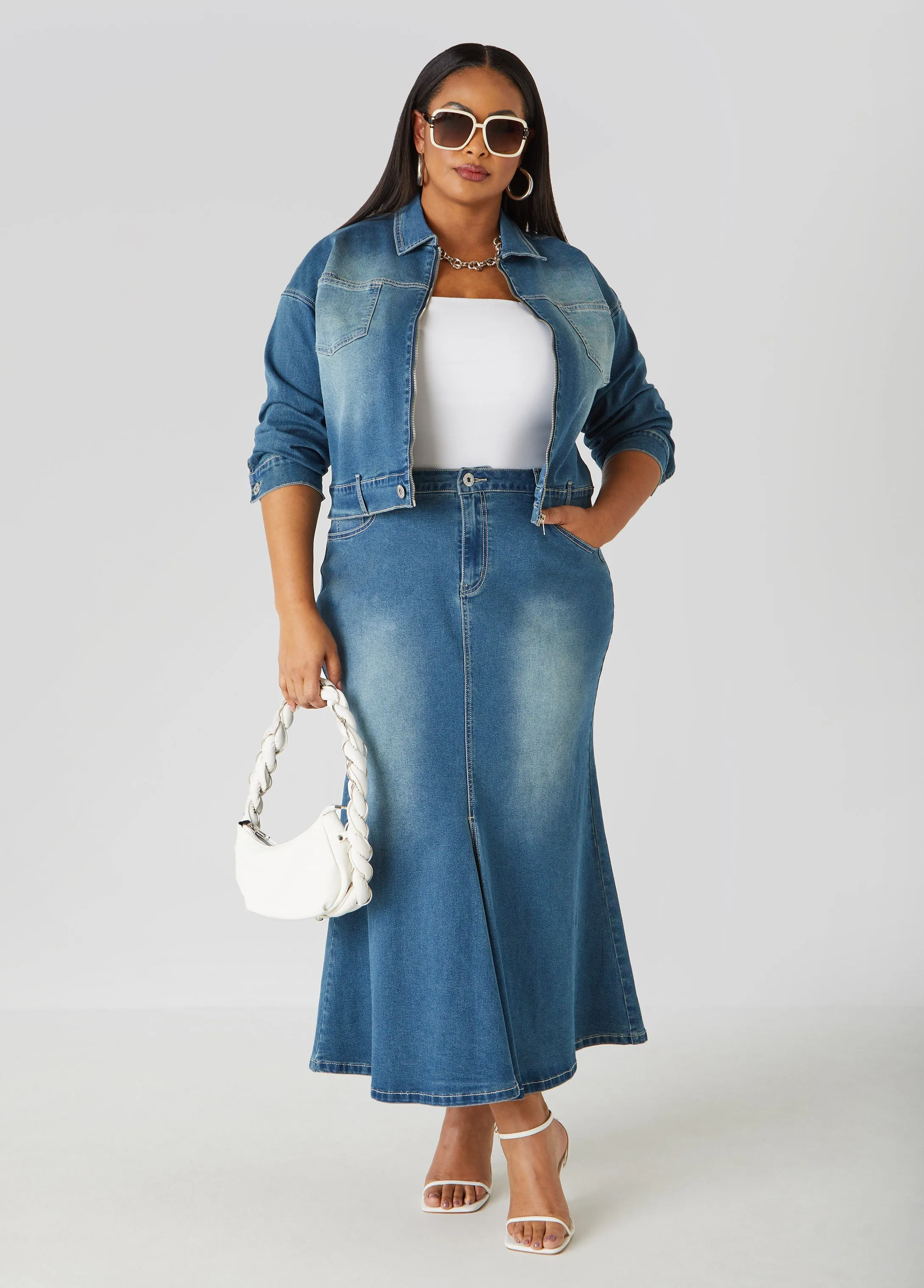 Cropped Zip Front Denim Jacket sold by Ashley Stewart product image thumbnail 3