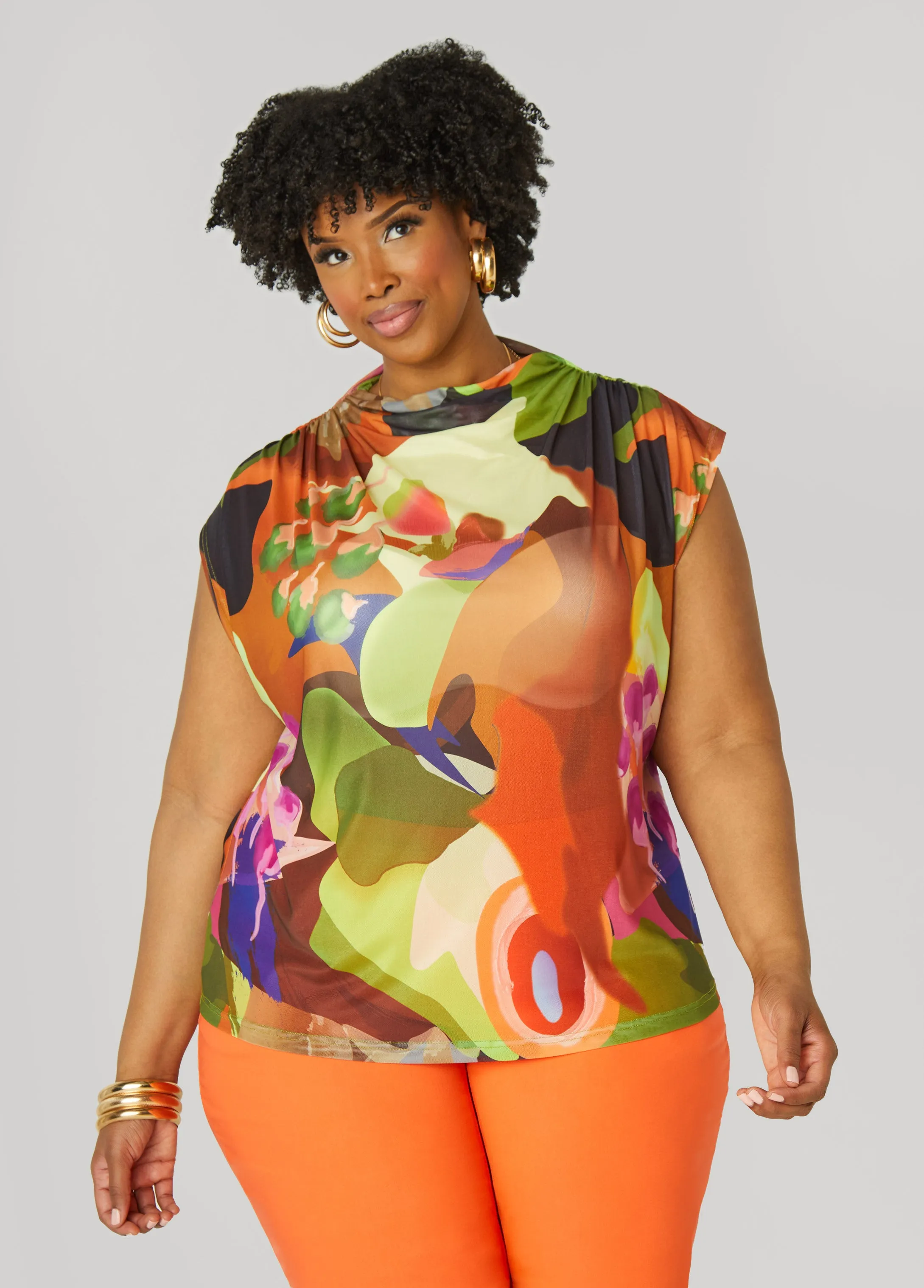 Abstract Print Mesh Top sold by Ashley Stewart