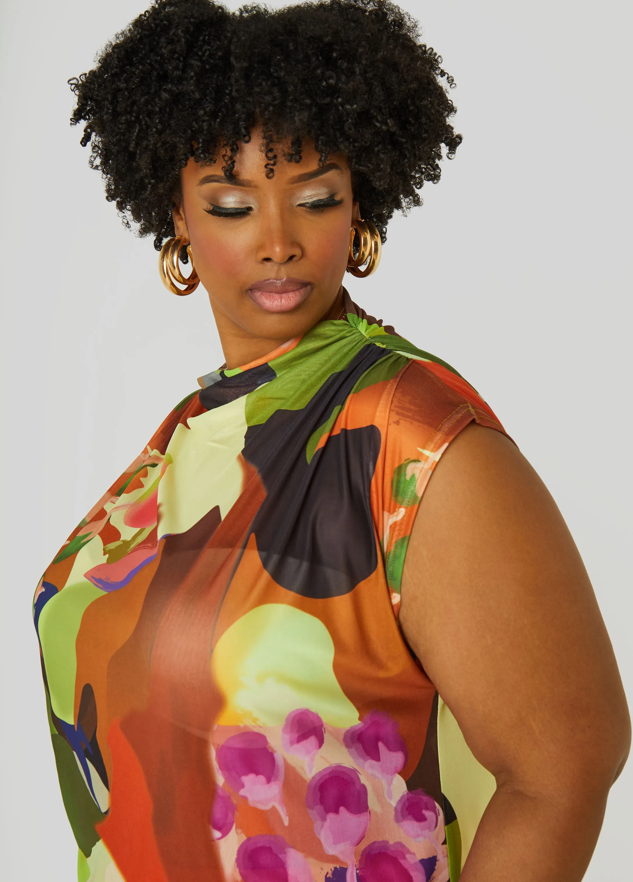 Abstract Print Mesh Top sold by Ashley Stewart product image thumbnail 4