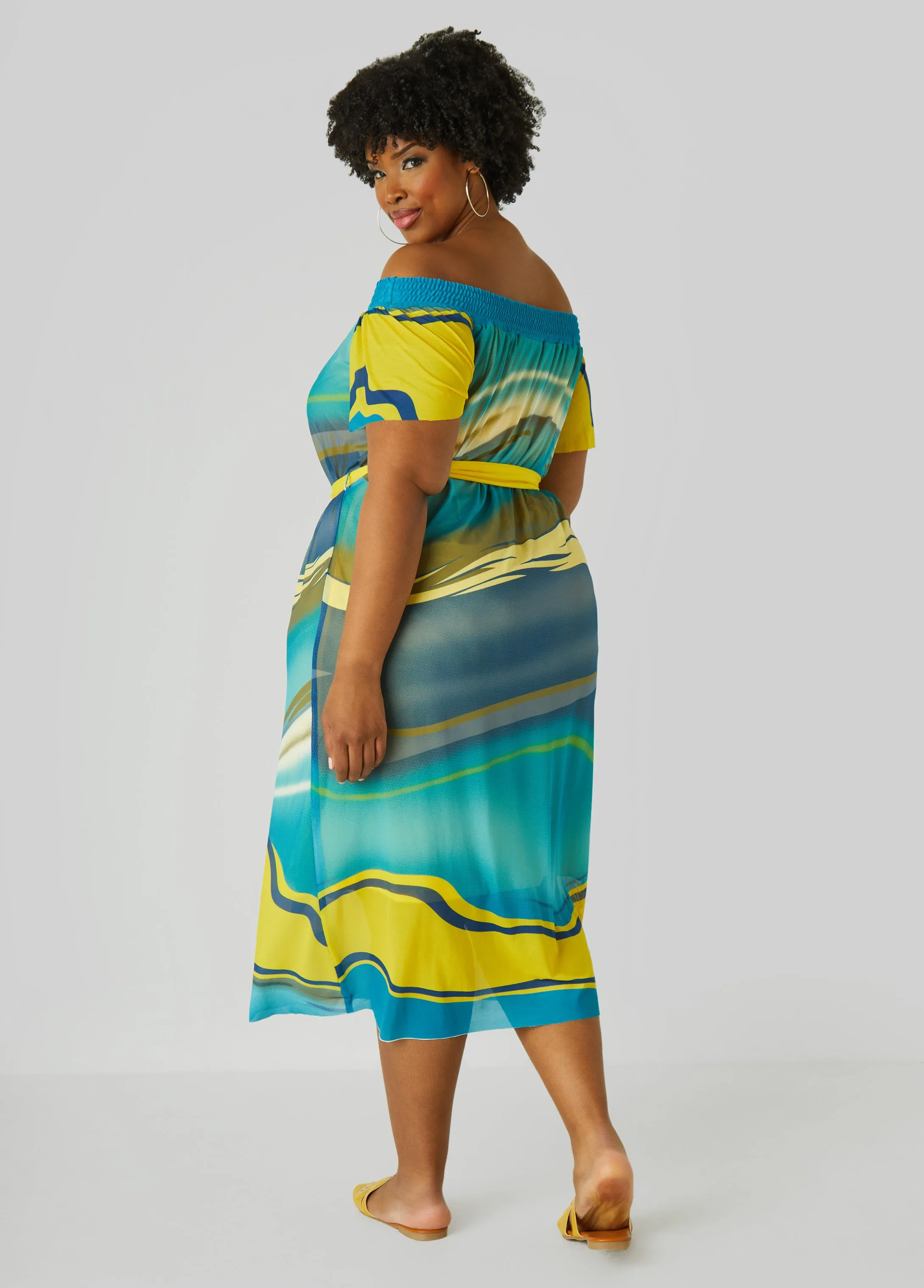 Off The Shoulder Printed Mesh Dress sold by Ashley Stewart product image thumbnail 2