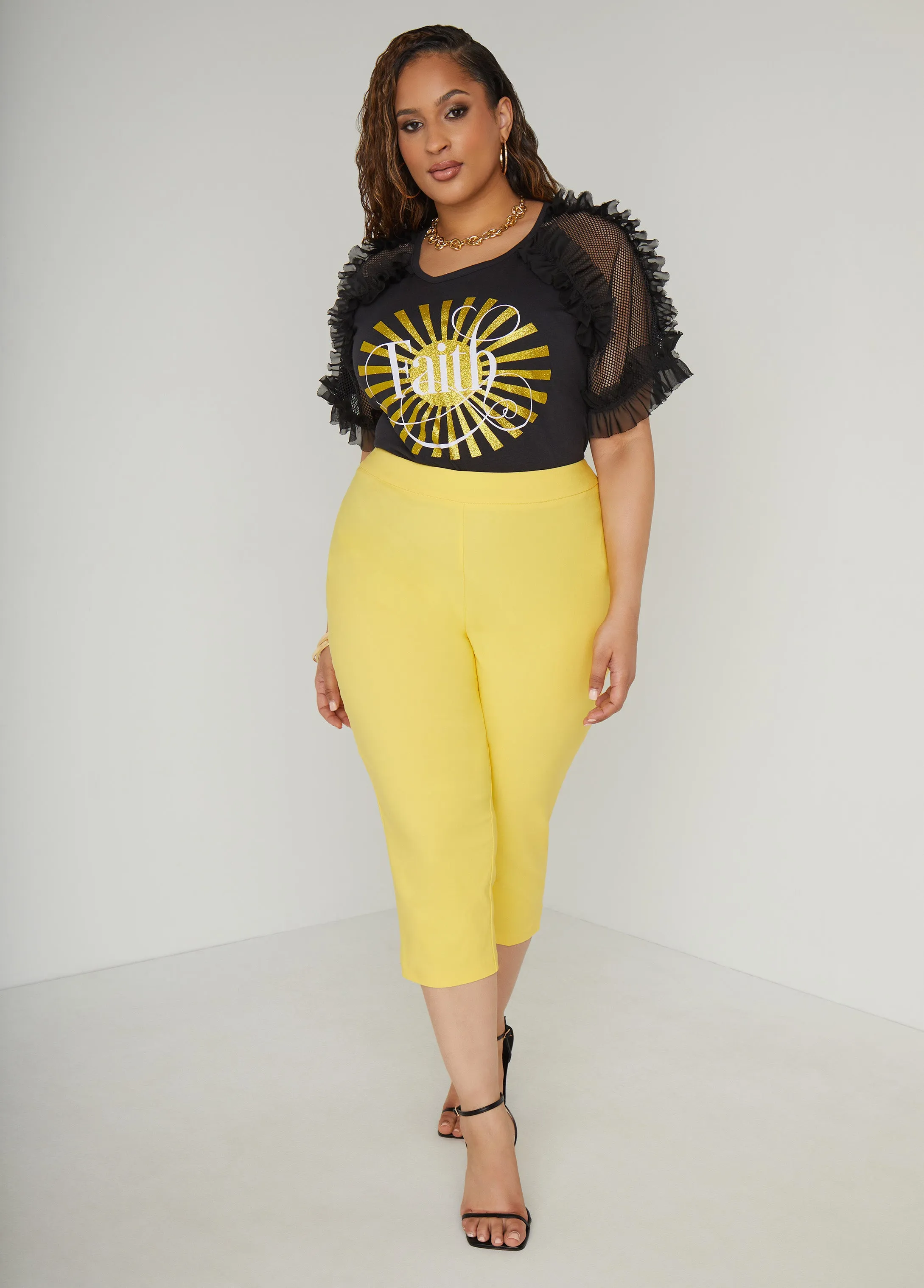 Faith Mesh Paneled Graphic Tee sold by Ashley Stewart product image thumbnail 3