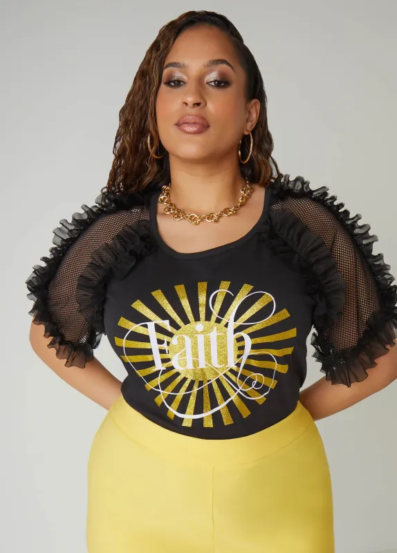 Faith Mesh Paneled Graphic Tee sold by Ashley Stewart