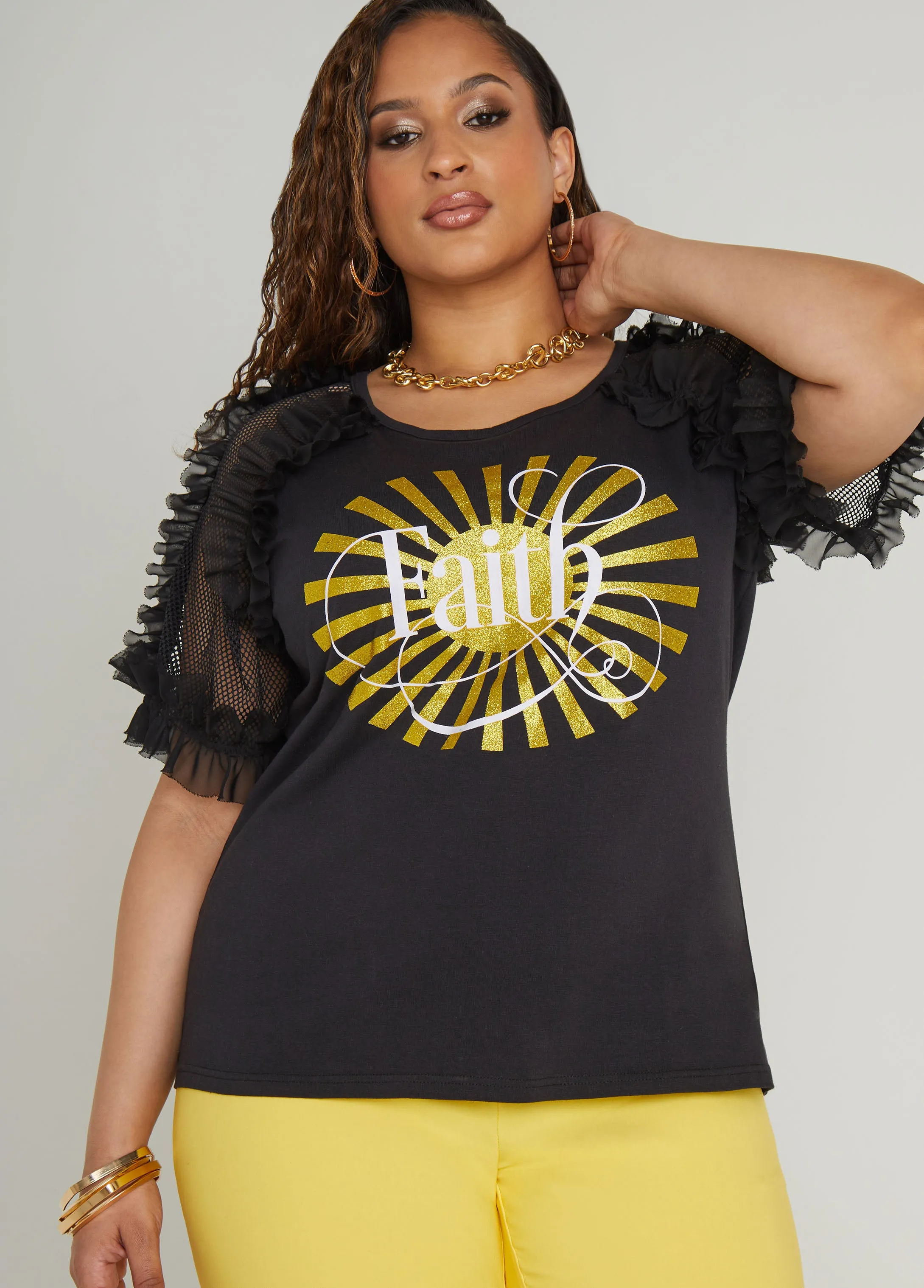 Faith Mesh Paneled Graphic Tee sold by Ashley Stewart product image thumbnail 5