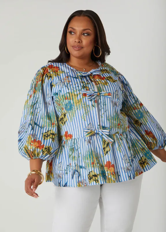 Striped And Floral Peplum Shirt sold by Ashley Stewart