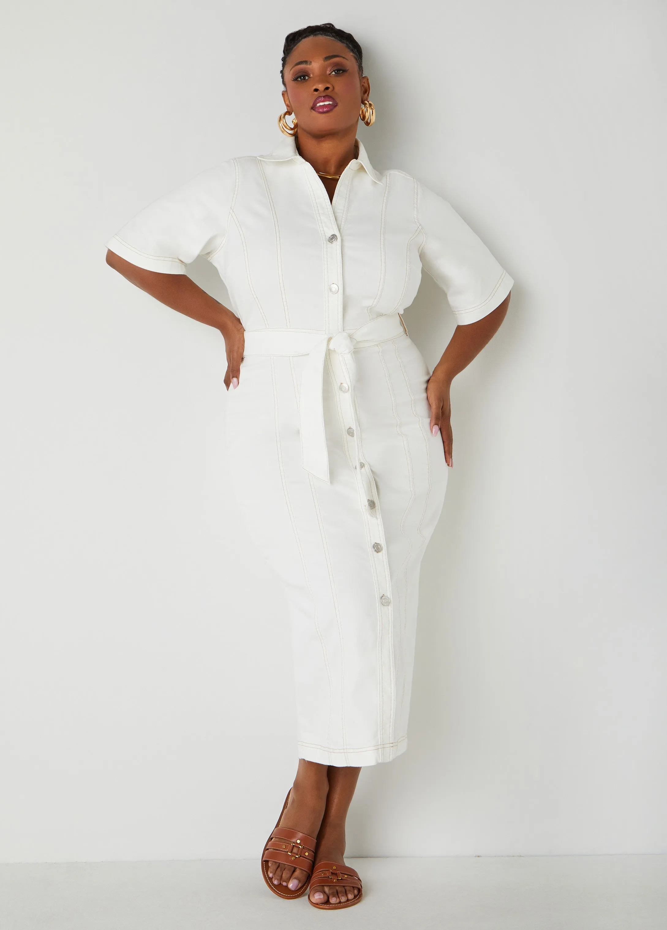 Belted Denim Maxi Dress sold by Ashley Stewart product image thumbnail 3
