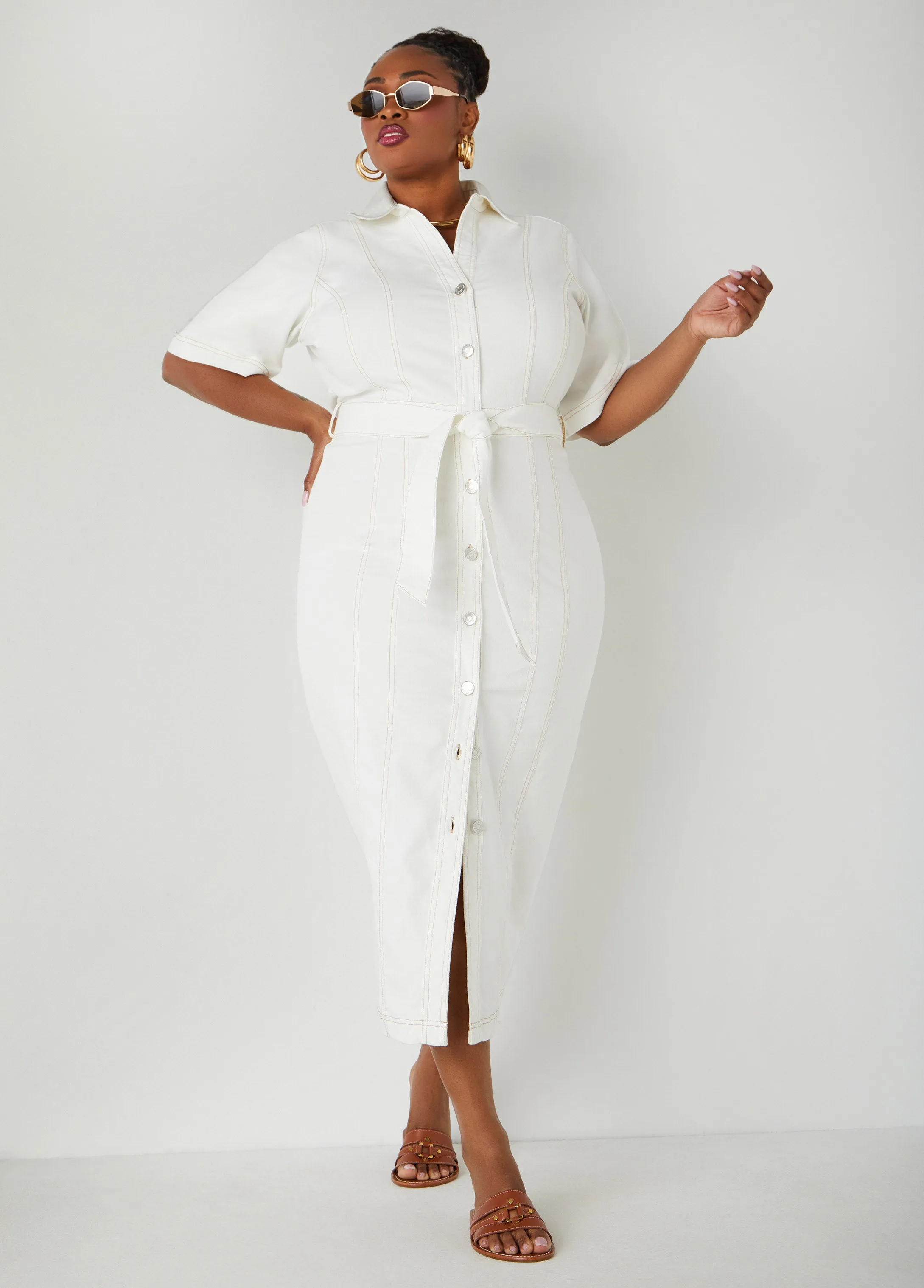 Belted Denim Maxi Dress sold by Ashley Stewart