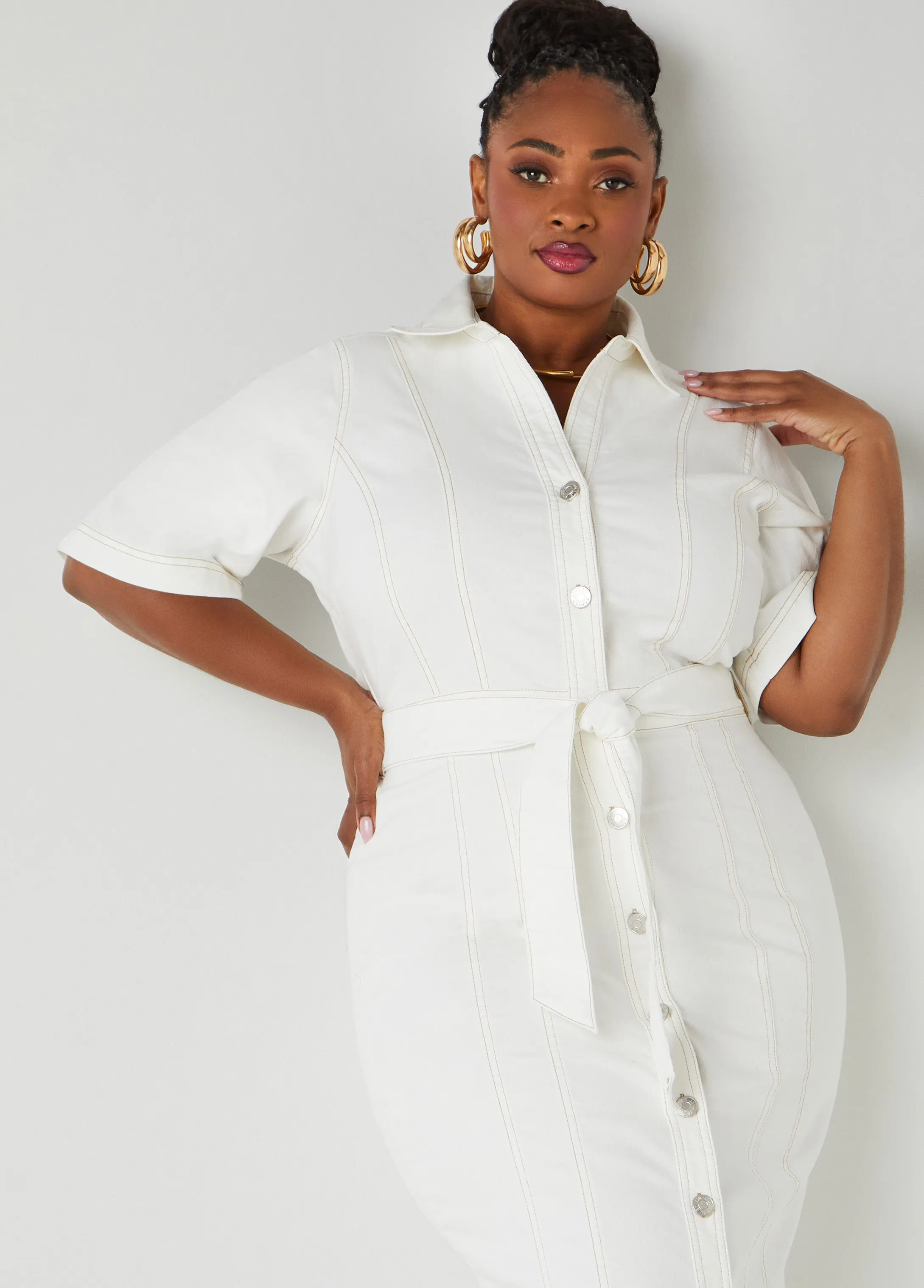 Belted Denim Maxi Dress sold by Ashley Stewart product image thumbnail 4