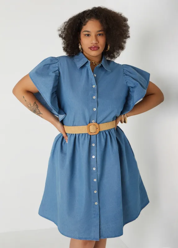 Belted A Line Chambray Dress sold by Ashley Stewart