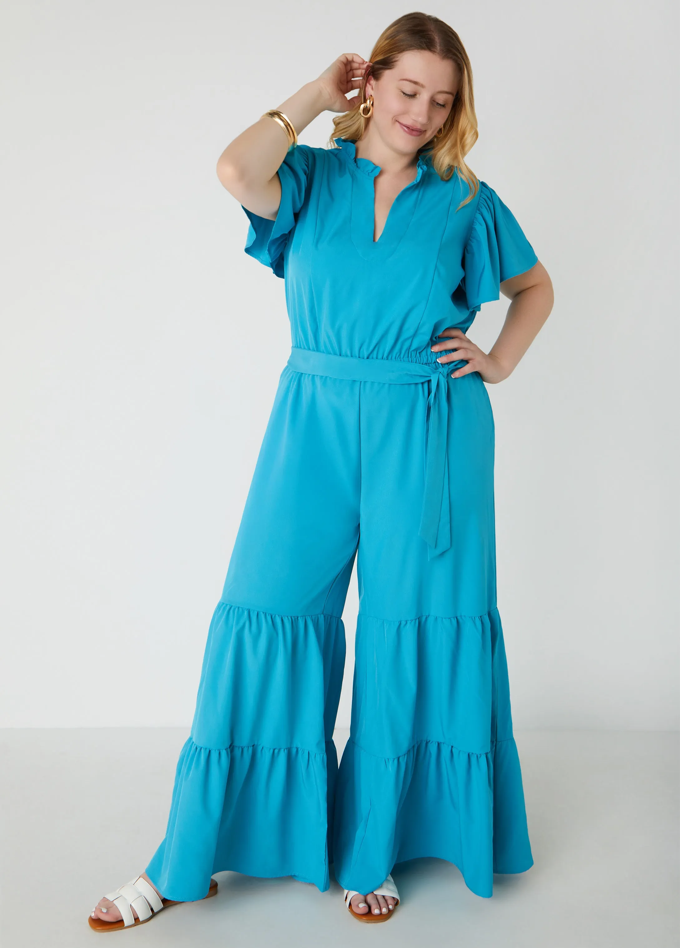 Ruffled Wide Leg Jumpsuit sold by Ashley Stewart