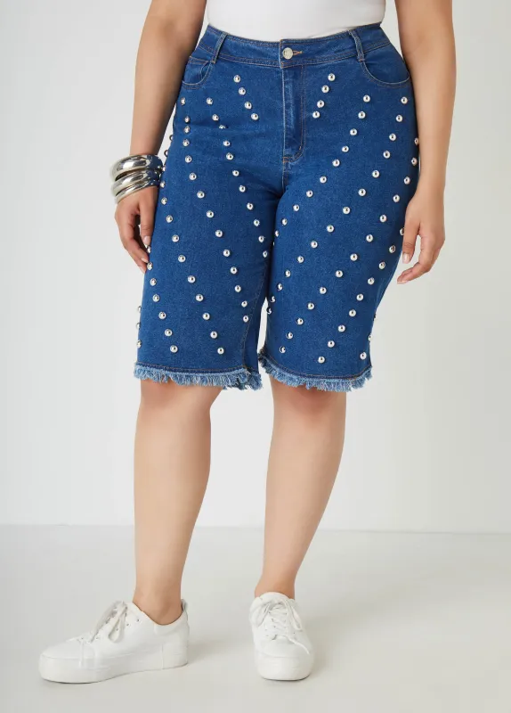 Studded Denim Bermuda Shorts sold by Ashley Stewart