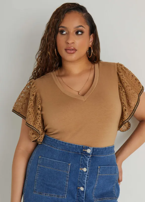 Crochet Sleeved Jersey Top sold by Ashley Stewart