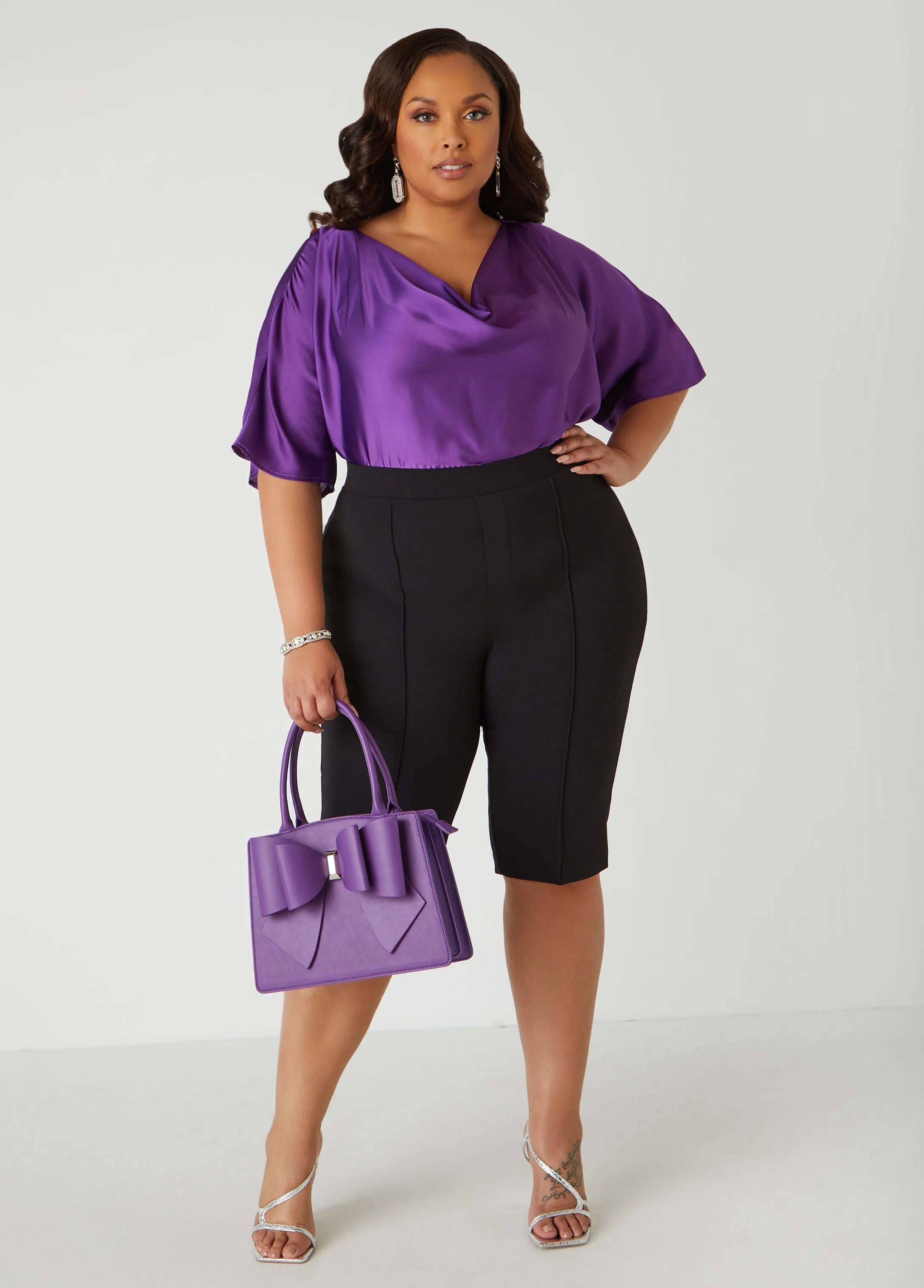 Pintucked Crepe Shorts sold by Ashley Stewart product image thumbnail 2
