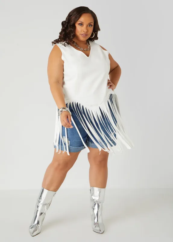 Fringed Denim Top sold by Ashley Stewart
