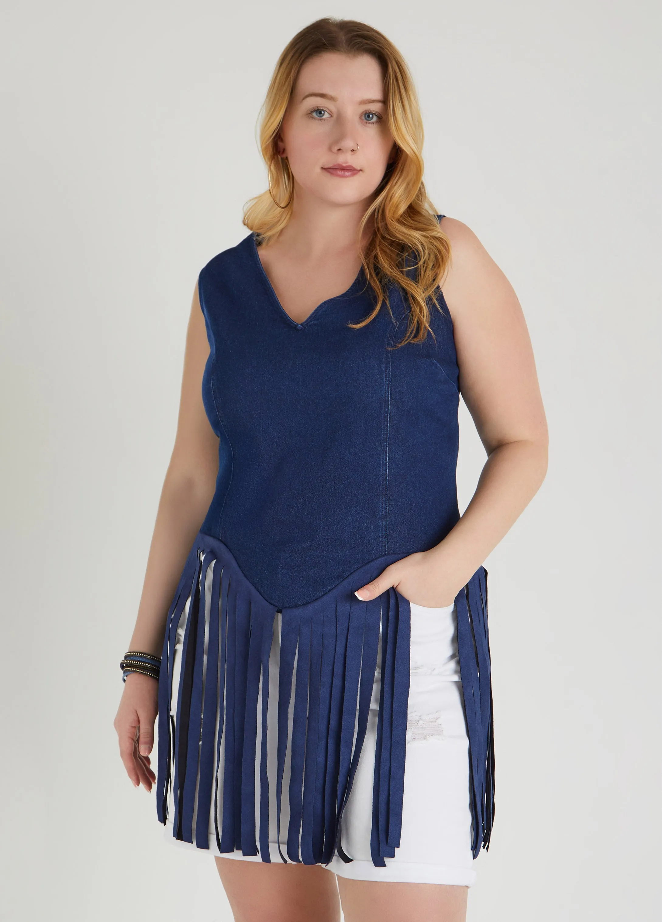Fringed Denim Top sold by Ashley Stewart product image thumbnail 4