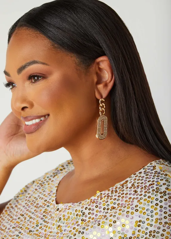 Pave Gold Tone Chain Earrings sold by Ashley Stewart