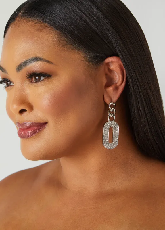 Pave Silver Tone Chain Earrings sold by Ashley Stewart