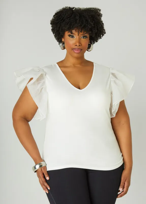 Organza Sleeve Paneled Tee sold by Ashley Stewart