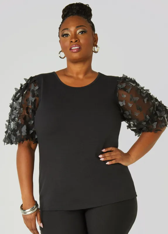 Mesh Paneled Butterfly Tee sold by Ashley Stewart