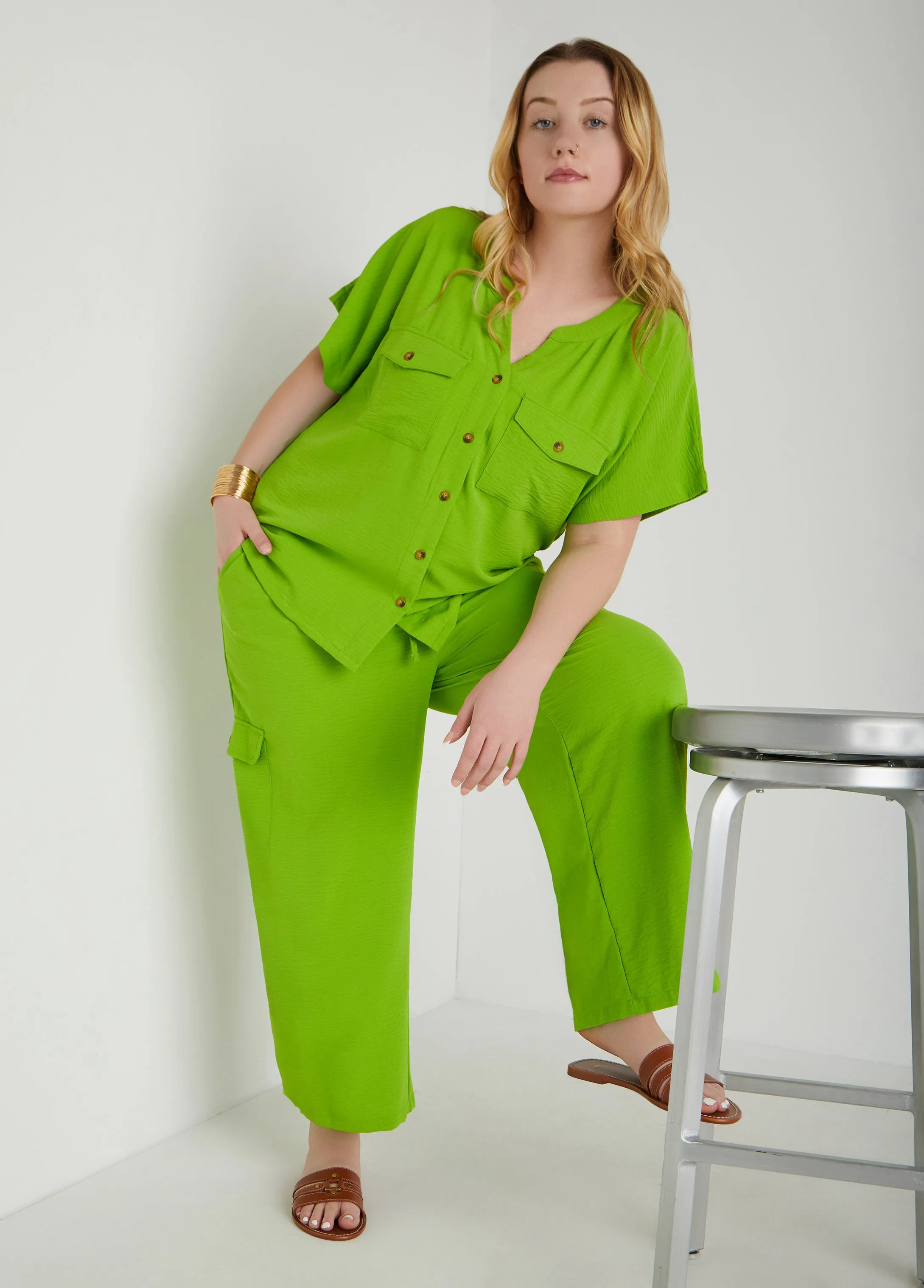 Textured Cargo Shirt sold by Ashley Stewart product image thumbnail 4