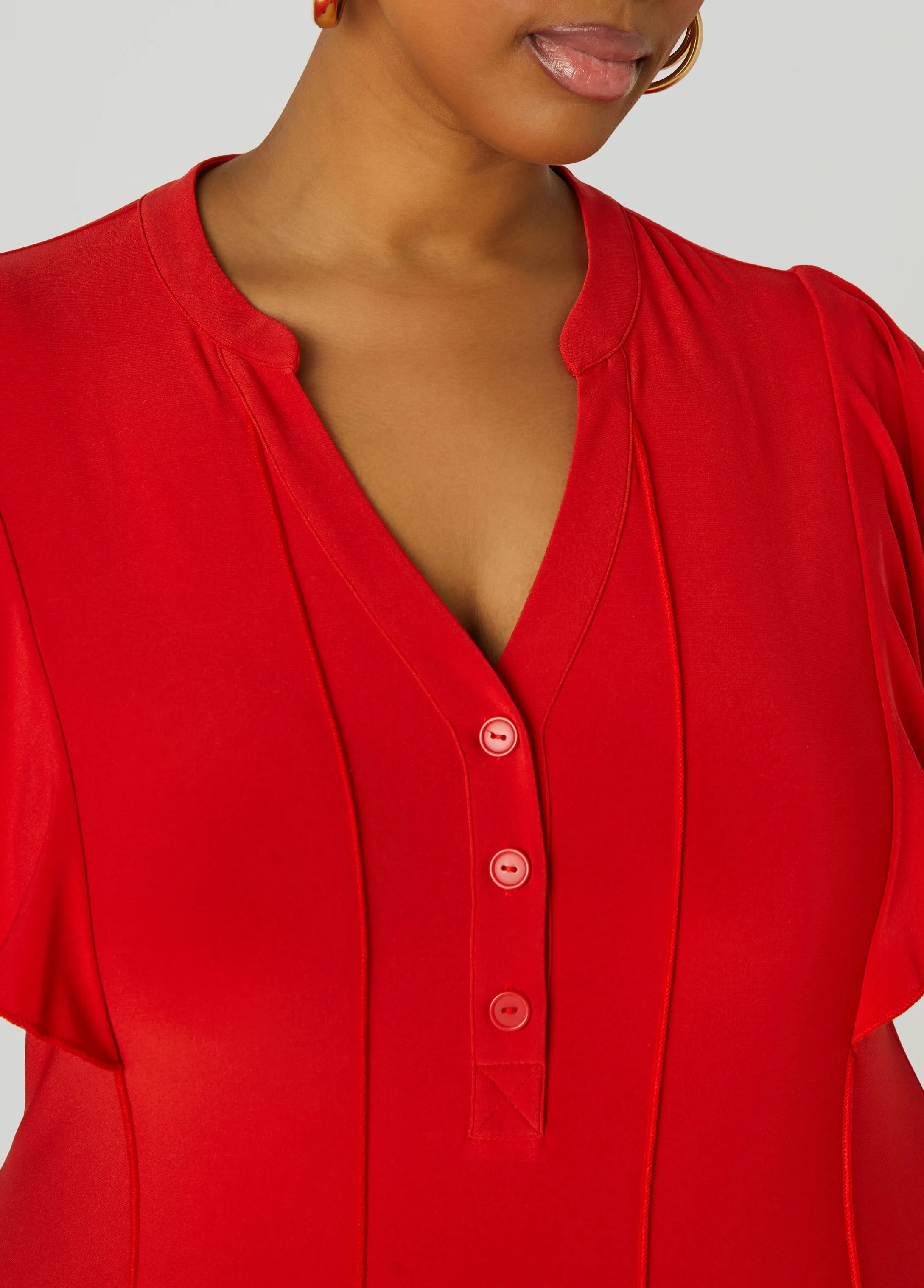 Ruffle Sleeved Seamed Maxi Dress sold by Ashley Stewart product image thumbnail 4