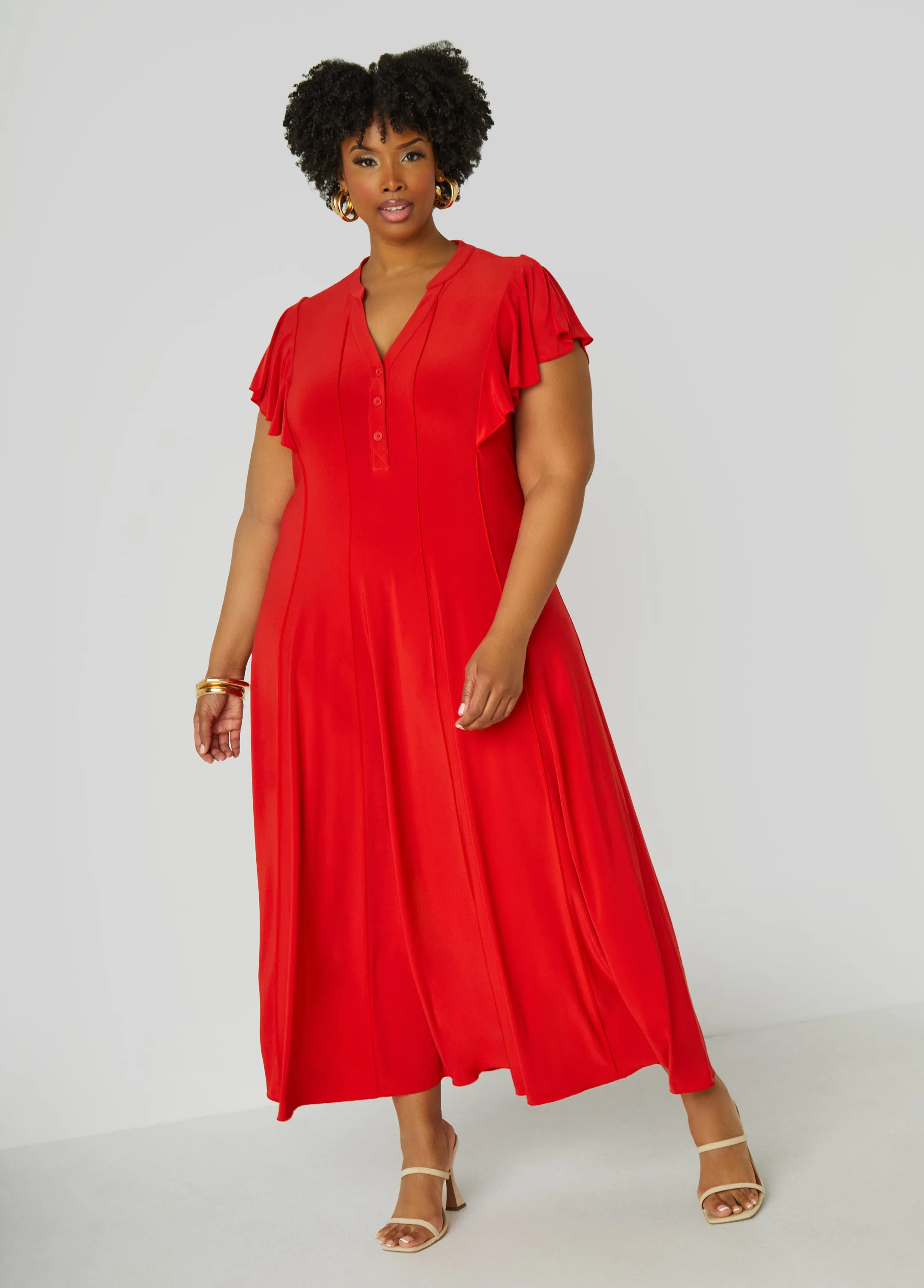Ruffle Sleeved Seamed Maxi Dress sold by Ashley Stewart product image thumbnail 3