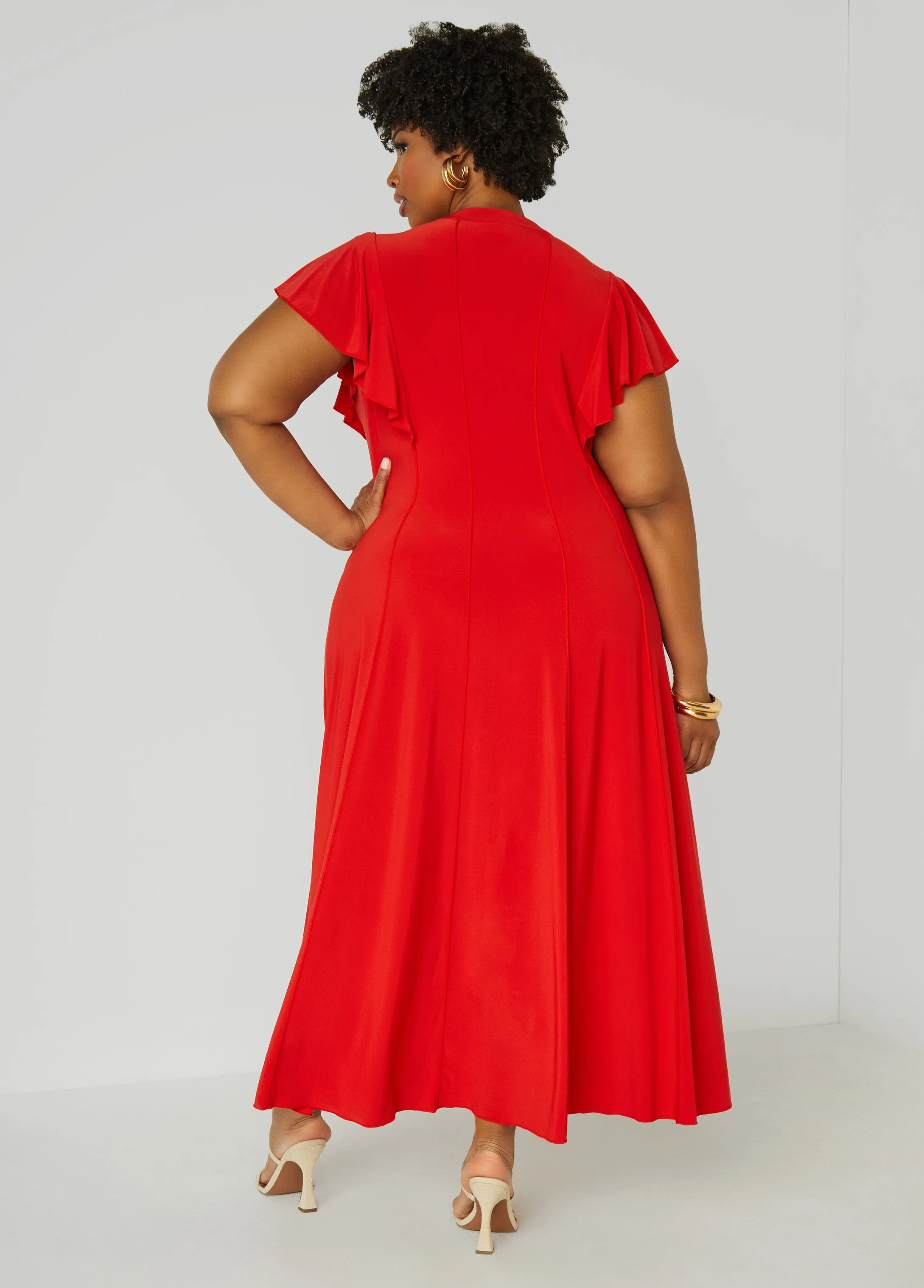 Ruffle Sleeved Seamed Maxi Dress sold by Ashley Stewart product image thumbnail 2
