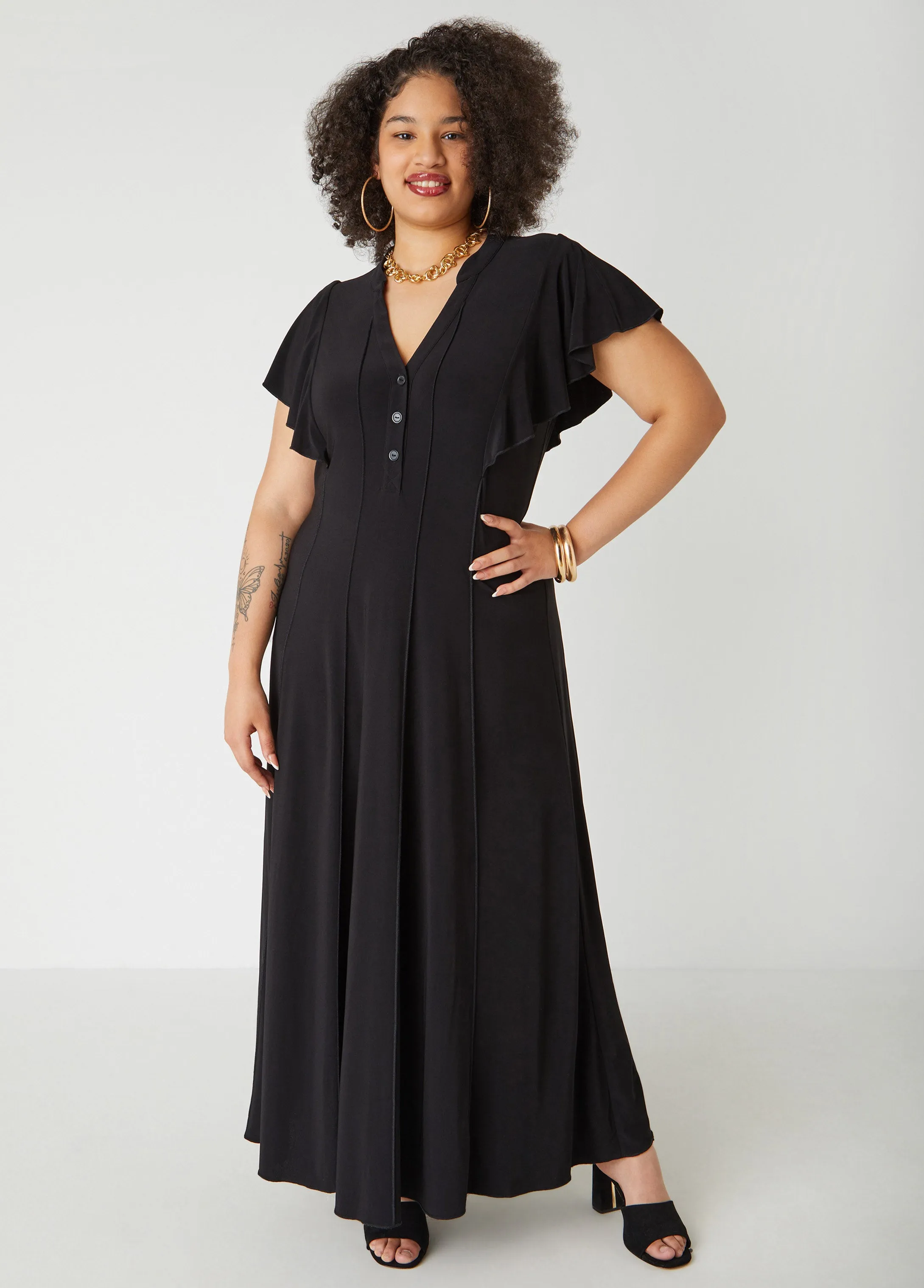 Ruffle Sleeved Seamed Maxi Dress sold by Ashley Stewart product image thumbnail 5