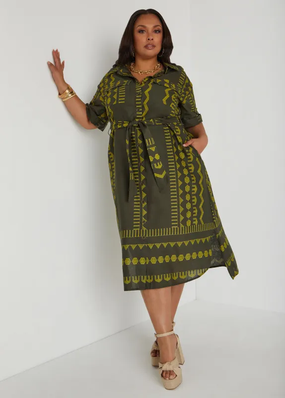 Printed Linen Blend Shirtdress sold by Ashley Stewart
