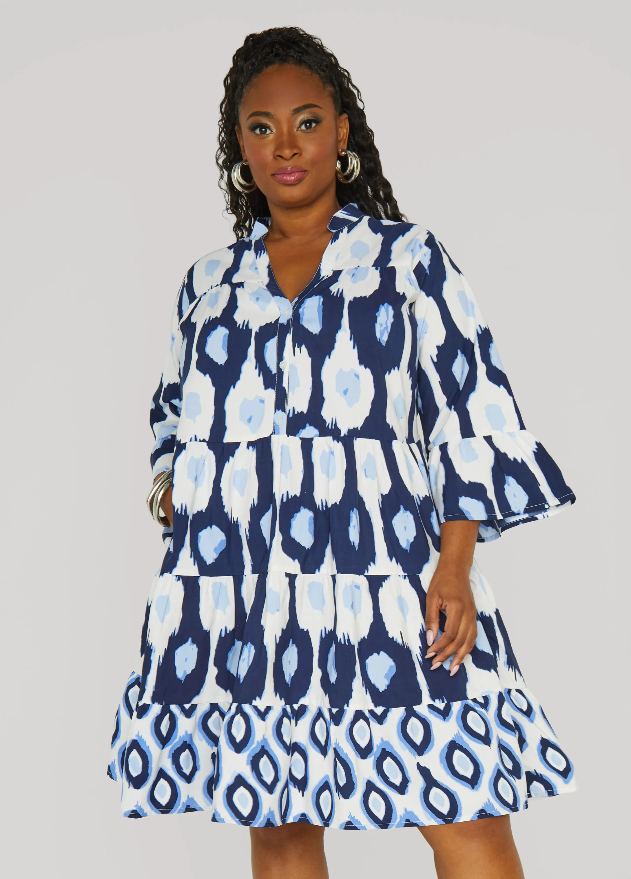 Flounced Ikat Print Dress sold by Ashley Stewart product image thumbnail 4