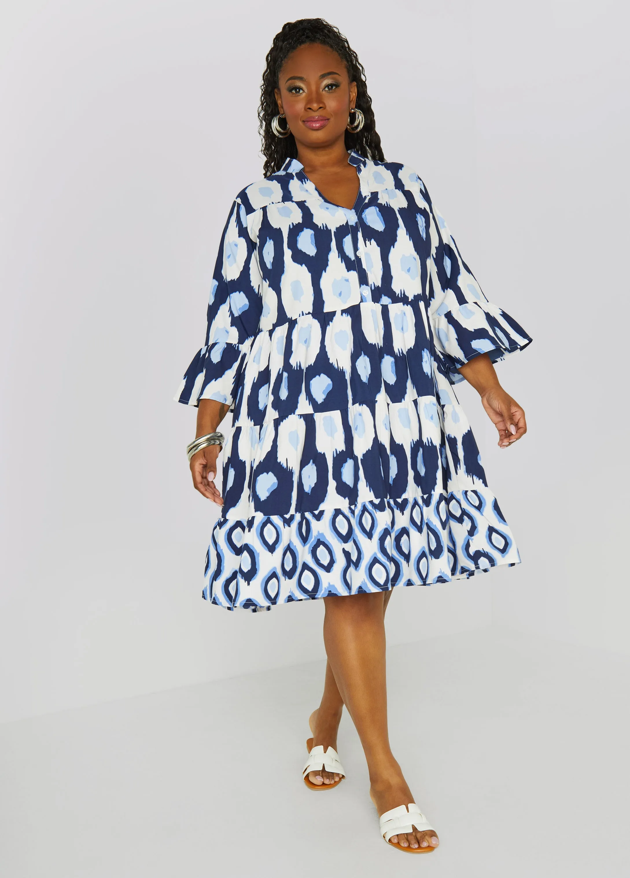 Flounced Ikat Print Dress sold by Ashley Stewart