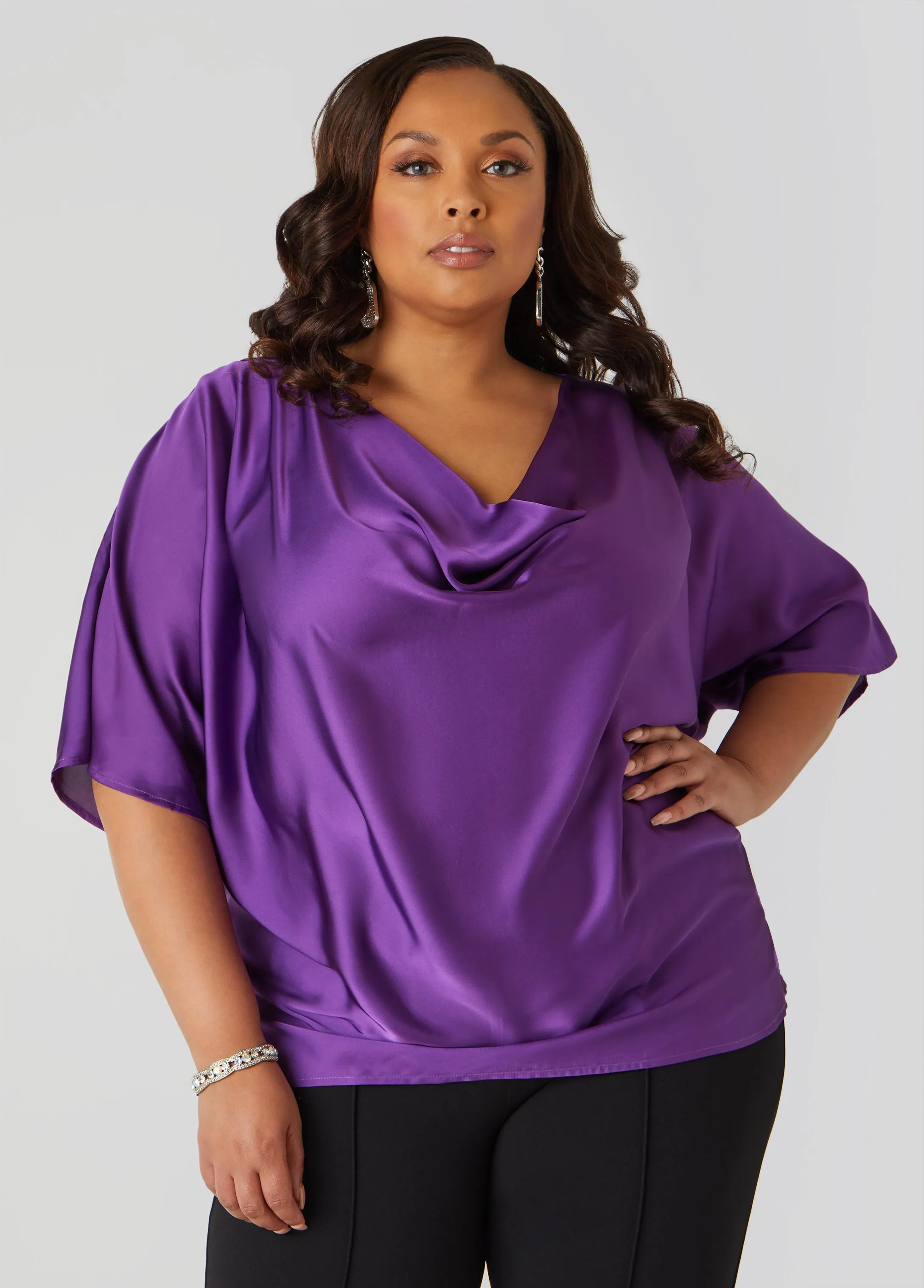 Satin Cowl Neck Blouse sold by Ashley Stewart