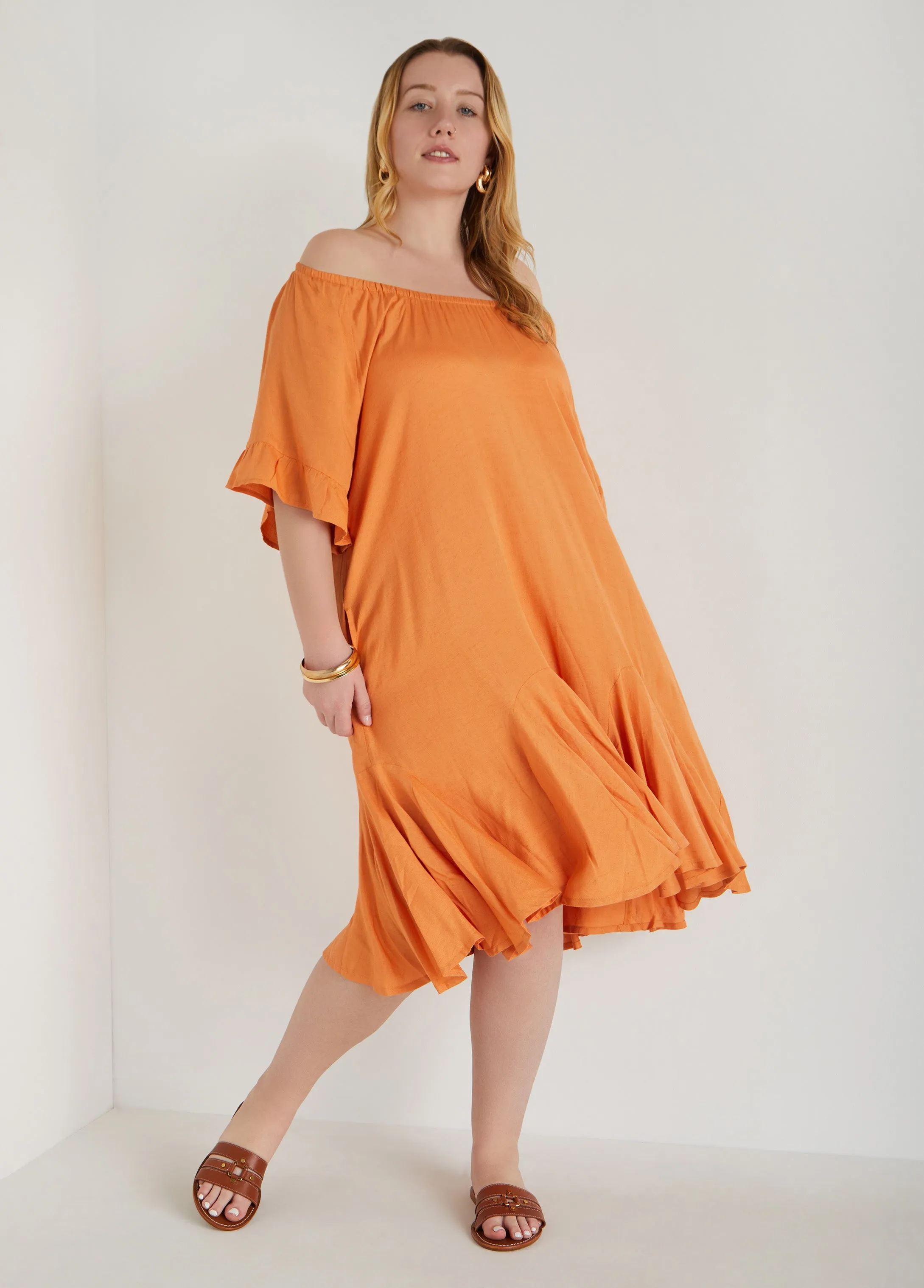 Flounced Off The Shoulder Dress sold by Ashley Stewart product image thumbnail 3