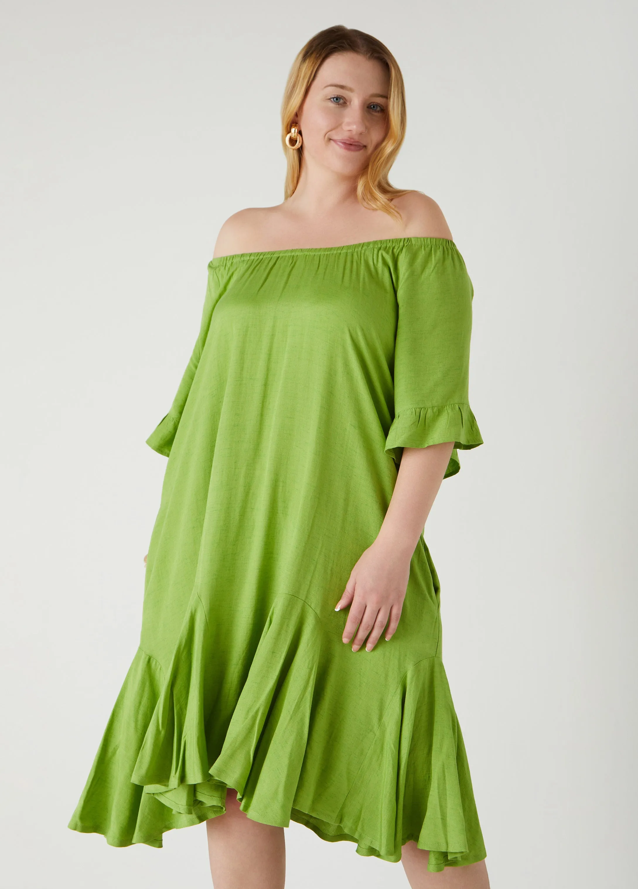Flounced Off The Shoulder Dress sold by Ashley Stewart product image thumbnail 4