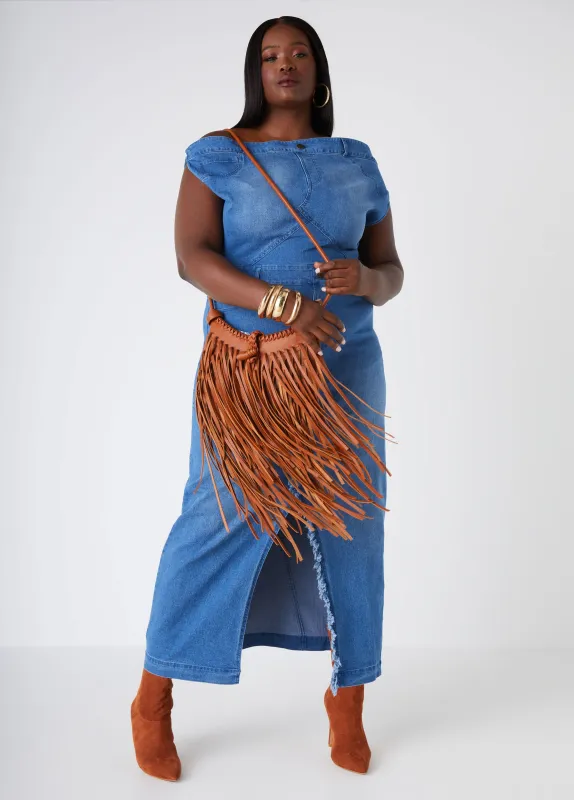 Fringe Trimmed Faux Leather Bag sold by Ashley Stewart