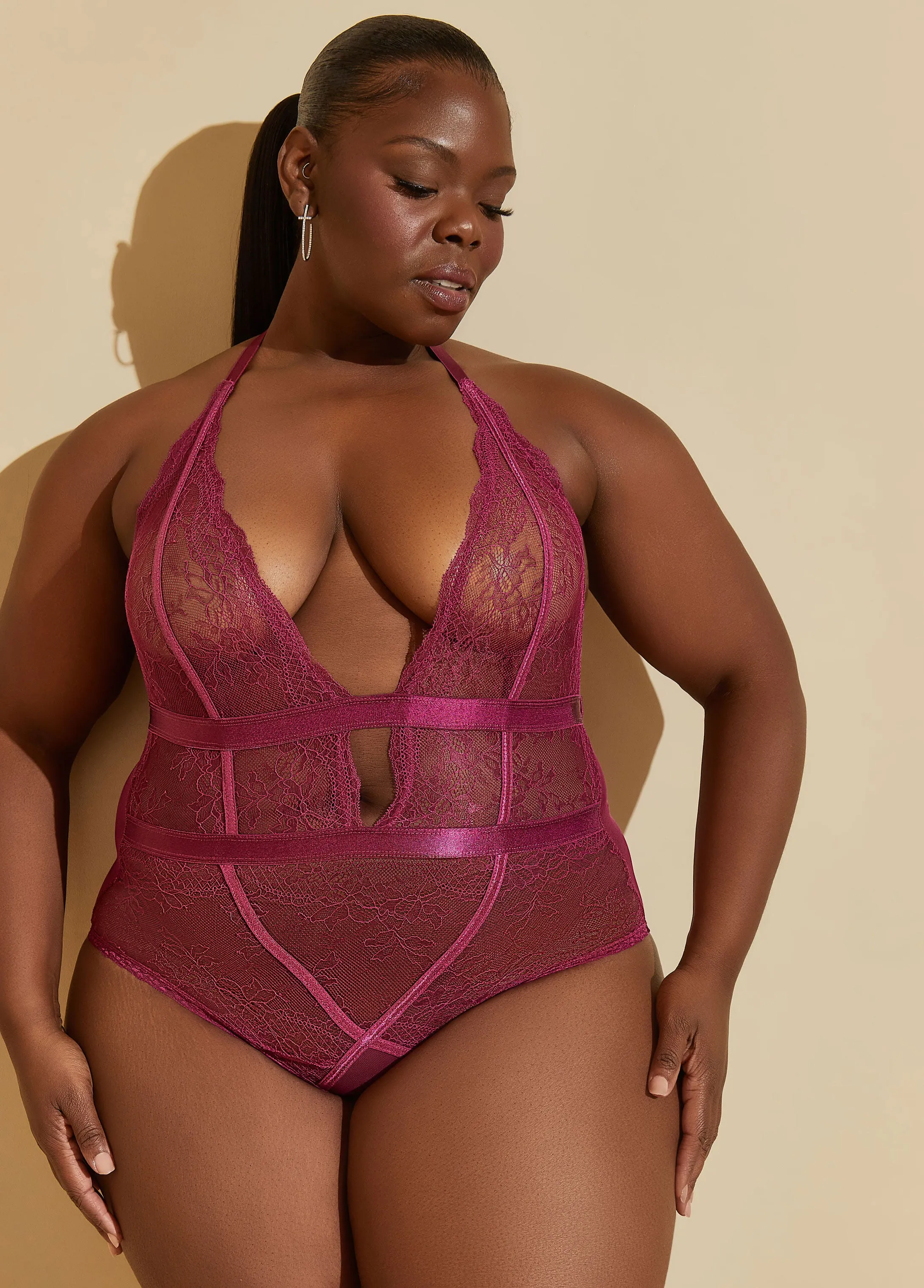 Halter Mesh And Lace Bodysuit sold by Ashley Stewart product image thumbnail 4