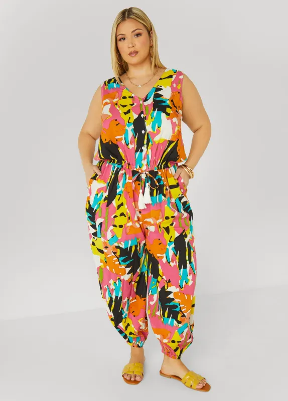 Abstract Print Joggers Jumpsuit sold by Ashley Stewart
