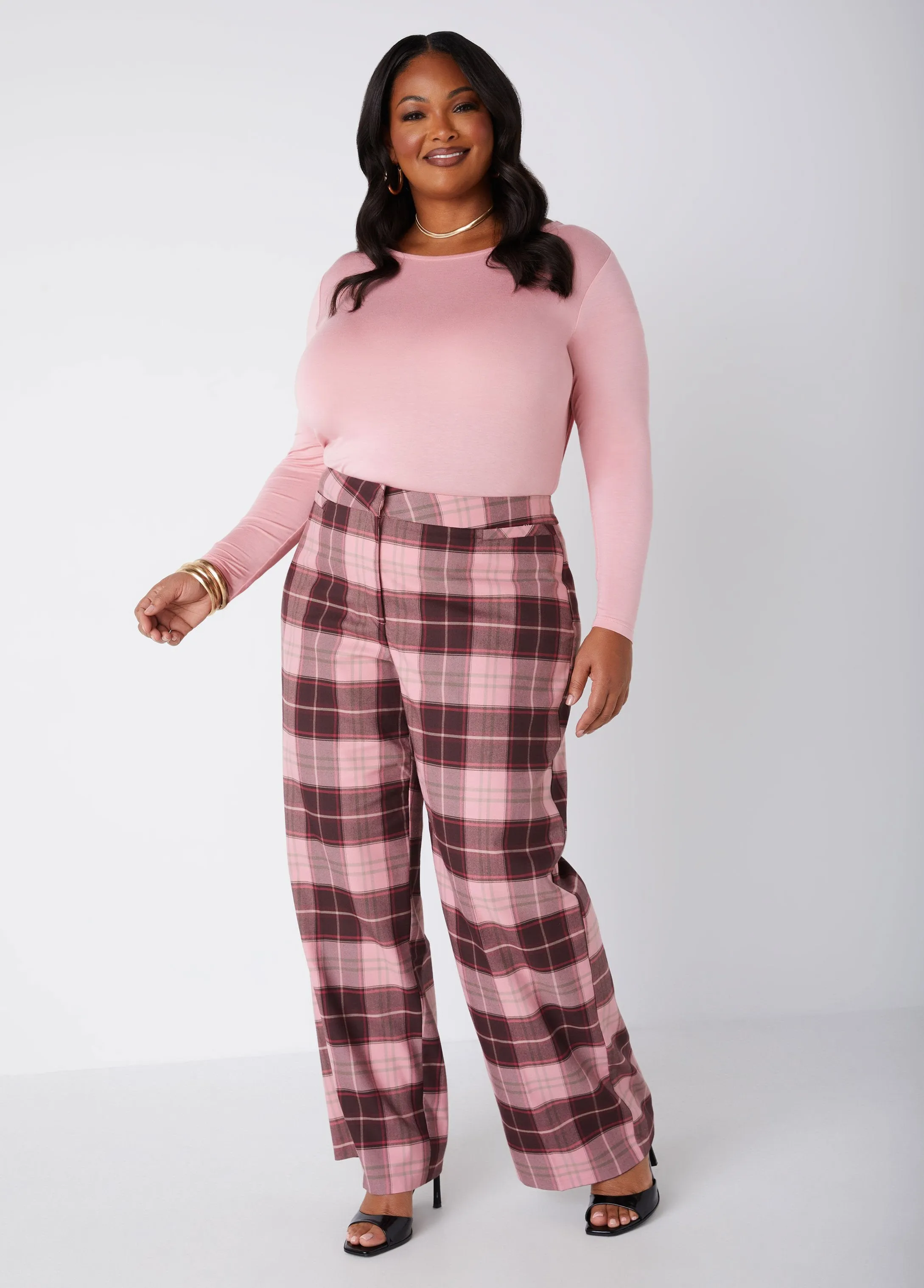 High Rise Plaid Wide Leg Pants sold by Ashley Stewart product image thumbnail 3