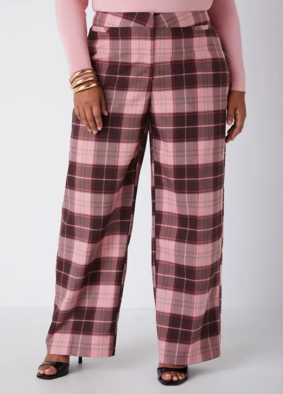 High Rise Plaid Wide Leg Pants sold by Ashley Stewart