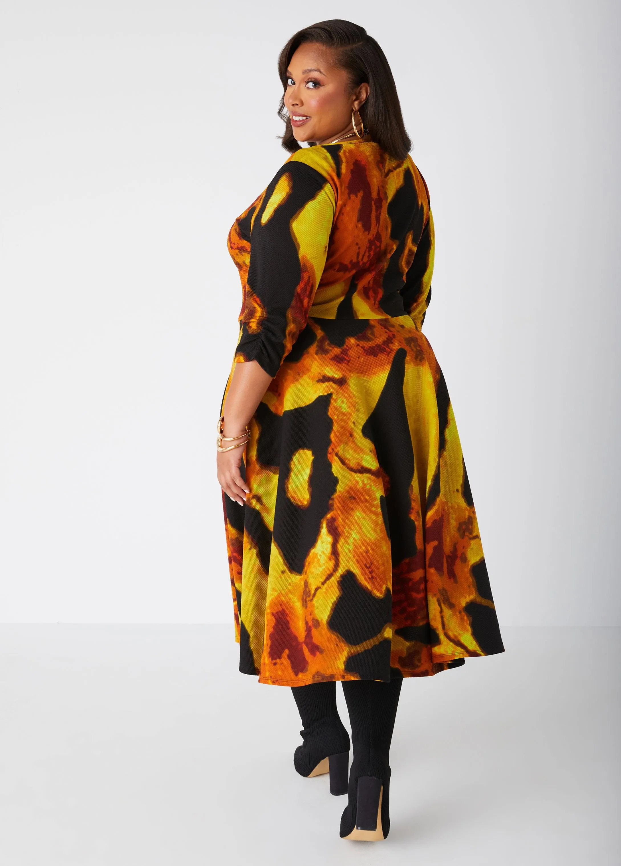 Printed Textured Knit A Line Dress sold by Ashley Stewart product image thumbnail 2