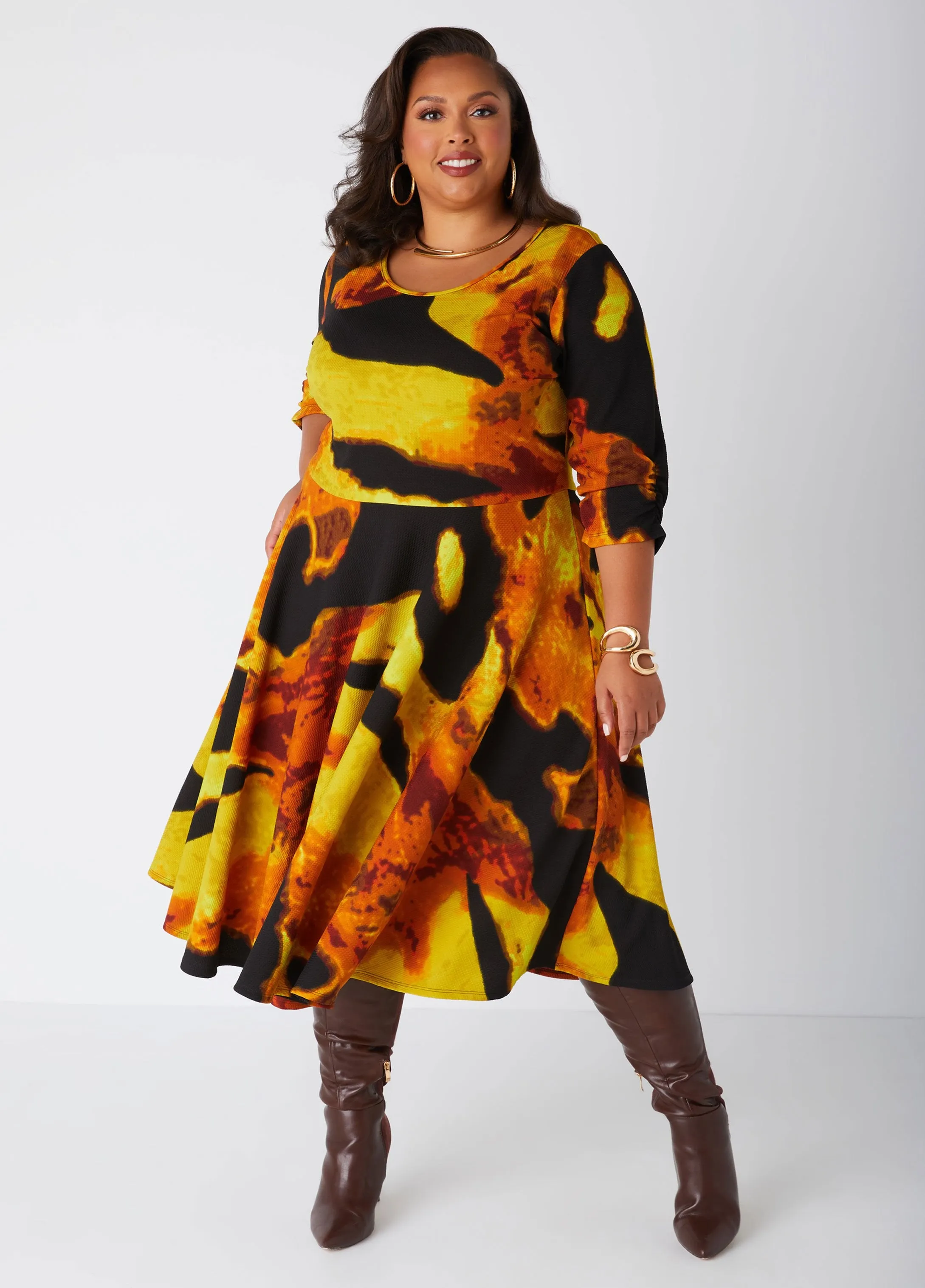 Printed Textured Knit A Line Dress sold by Ashley Stewart product image thumbnail 4