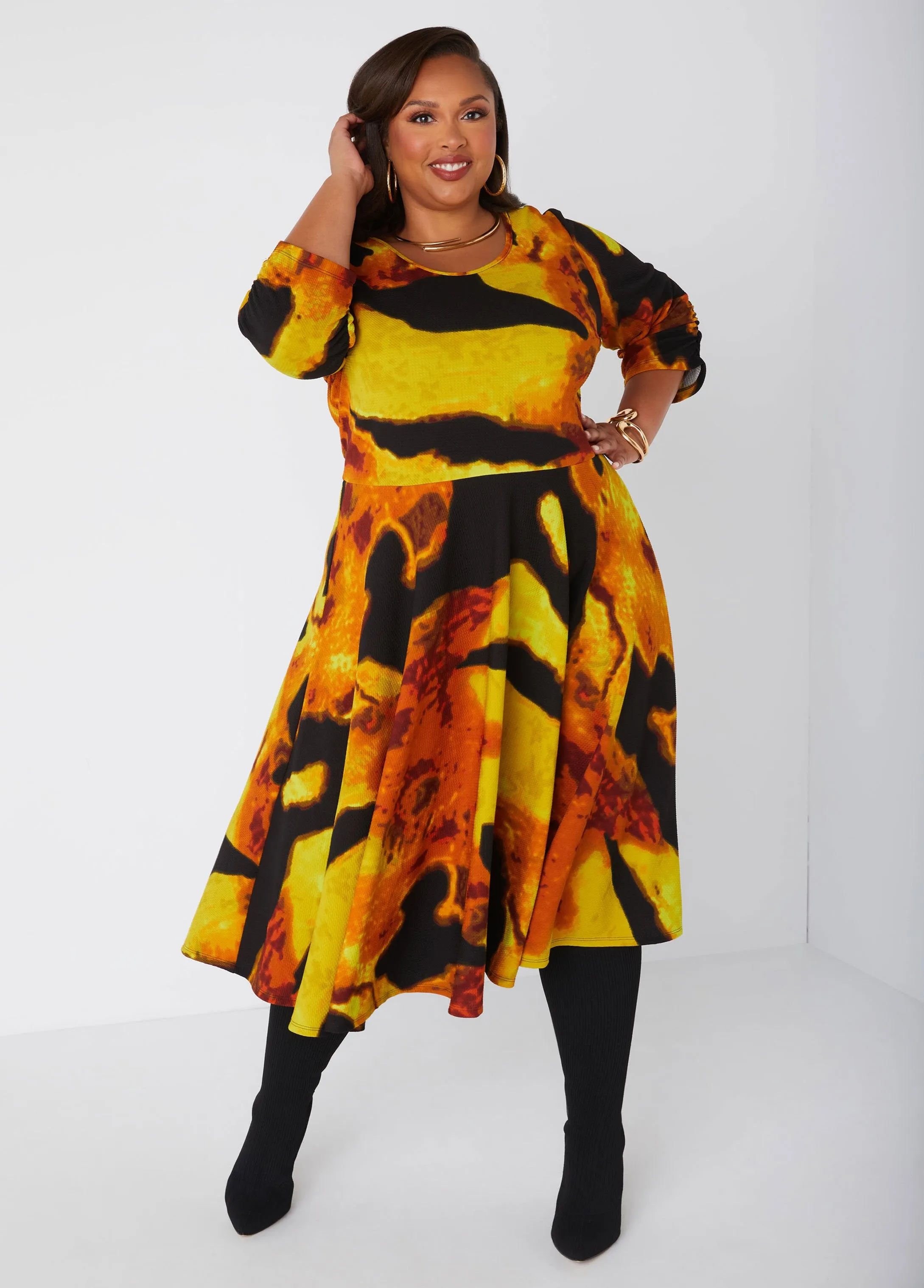Printed Textured Knit A Line Dress sold by Ashley Stewart