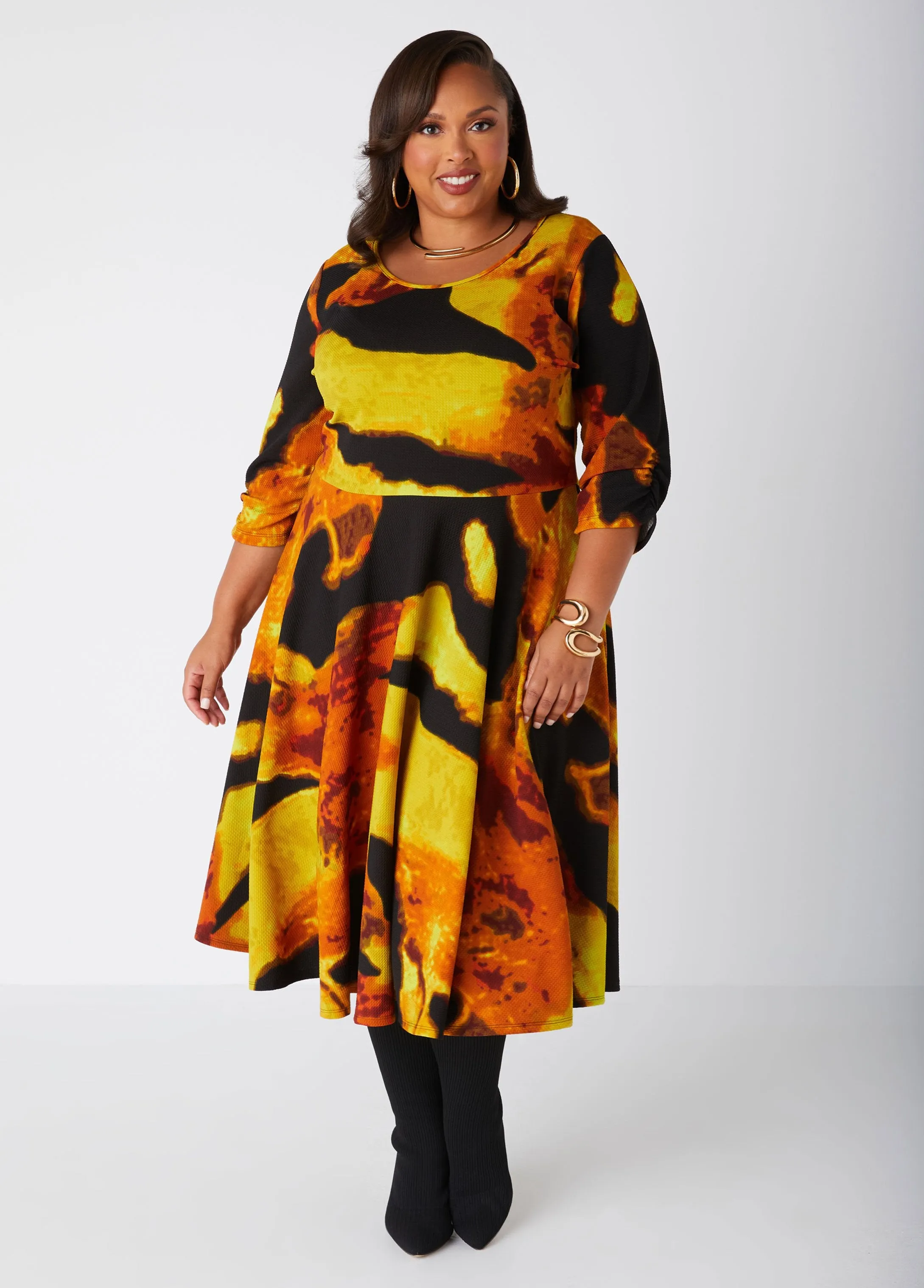 Printed Textured Knit A Line Dress sold by Ashley Stewart product image thumbnail 3